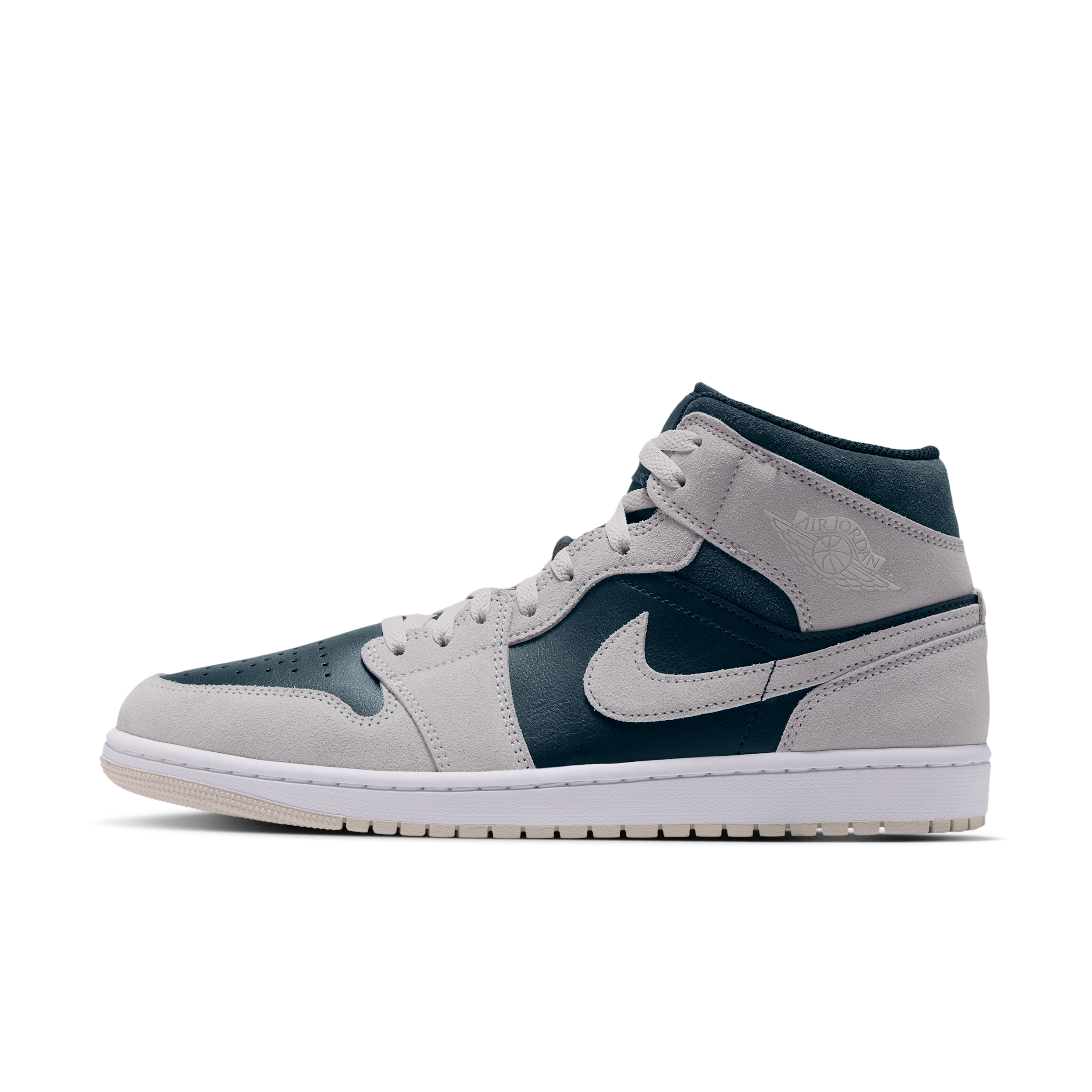 Air Jordan 1 Mid Shoes, Men's, M8/W9.5, Lt Orewood Brn/Pale Ivory-Midnight Spruce-White