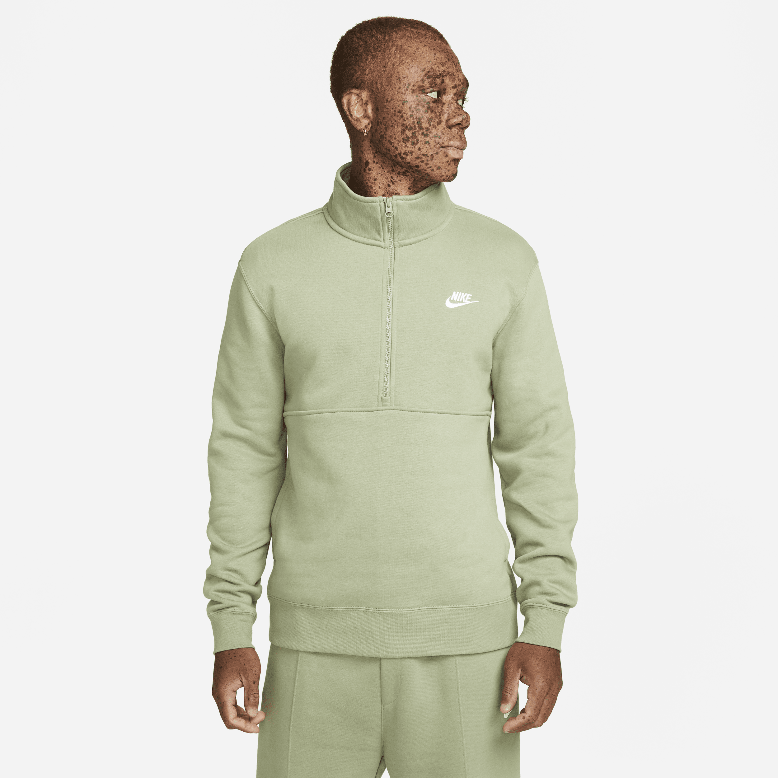 Shop Nike Men's  Sportswear Club Brushed-back 1/2-zip Pullover In Green