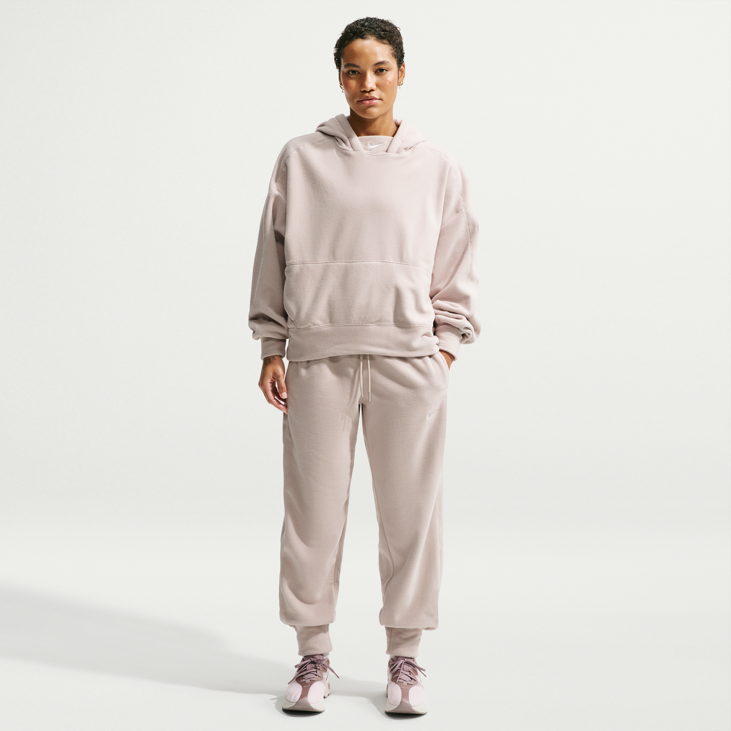 Nike Womens Drawstring Waist Cuffed Mid Rise Relaxed Fit Active Jogger Pant, Small, Beige
