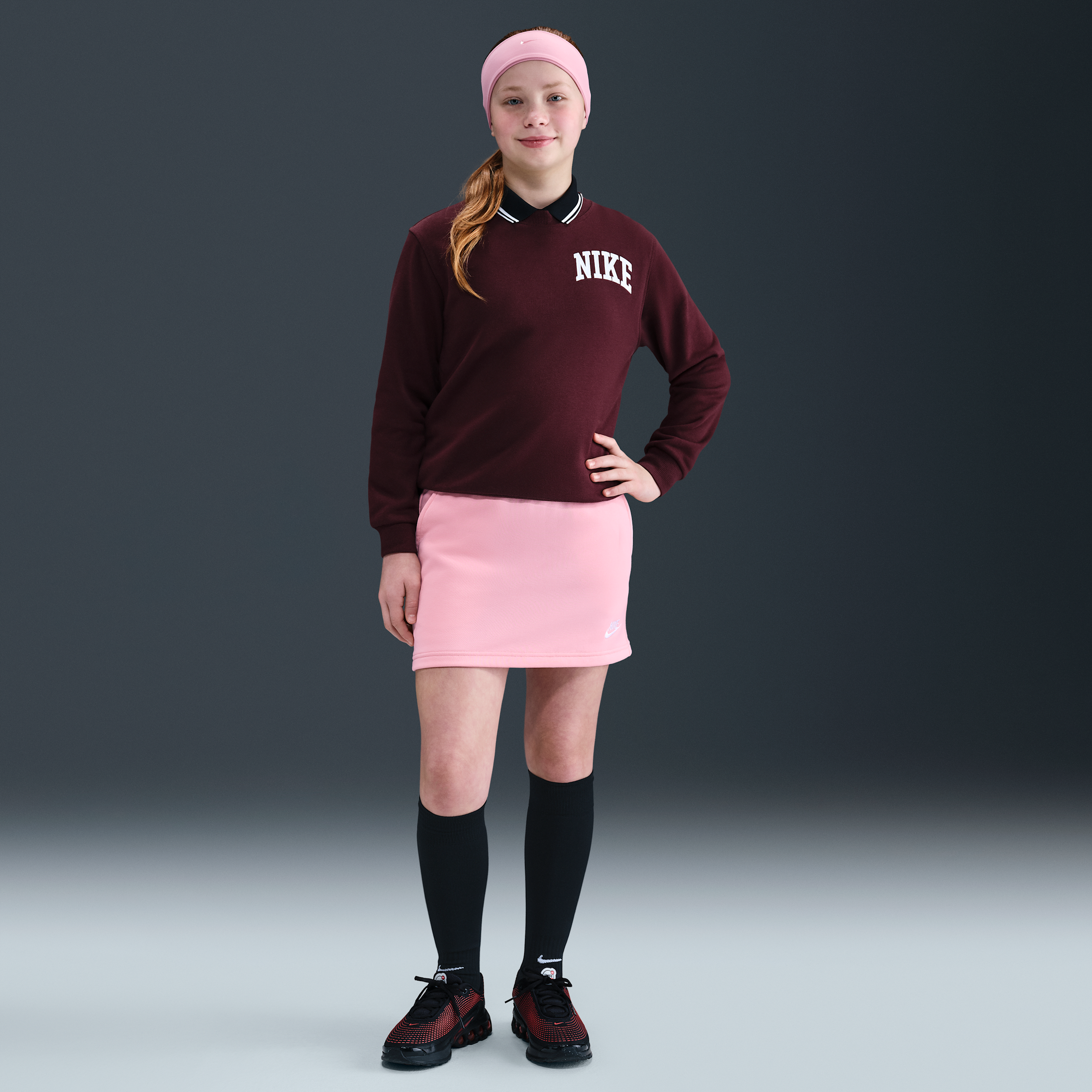 Nike Sportswear Club Big Kids' (Girls') French Terry Skirt in Pink | HQ9432-690