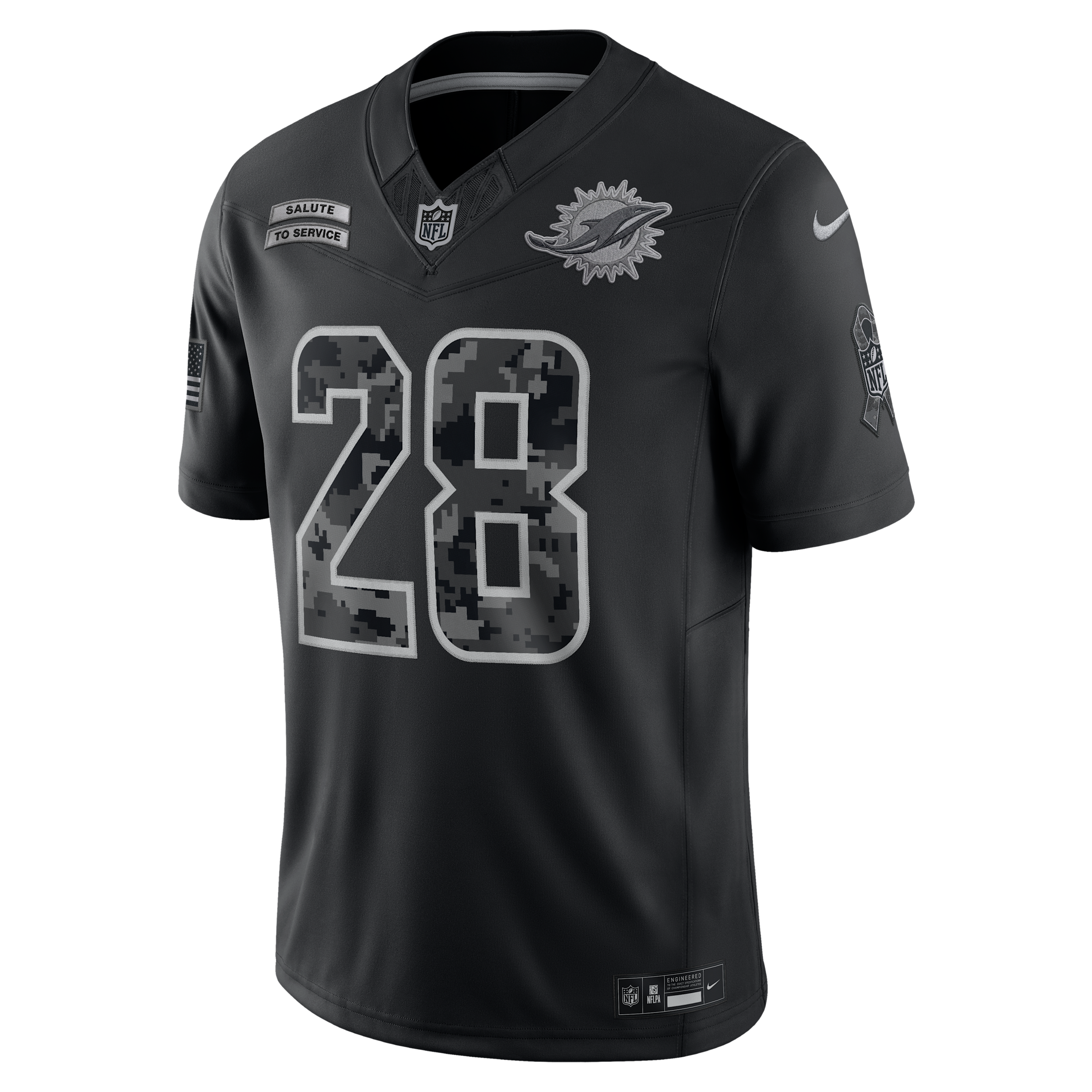 De'Von Achane Miami Dolphins Salute to Service Nike Men's Dri-FIT NFL Limited Jersey in Black | SSLM00AF3J-84Y