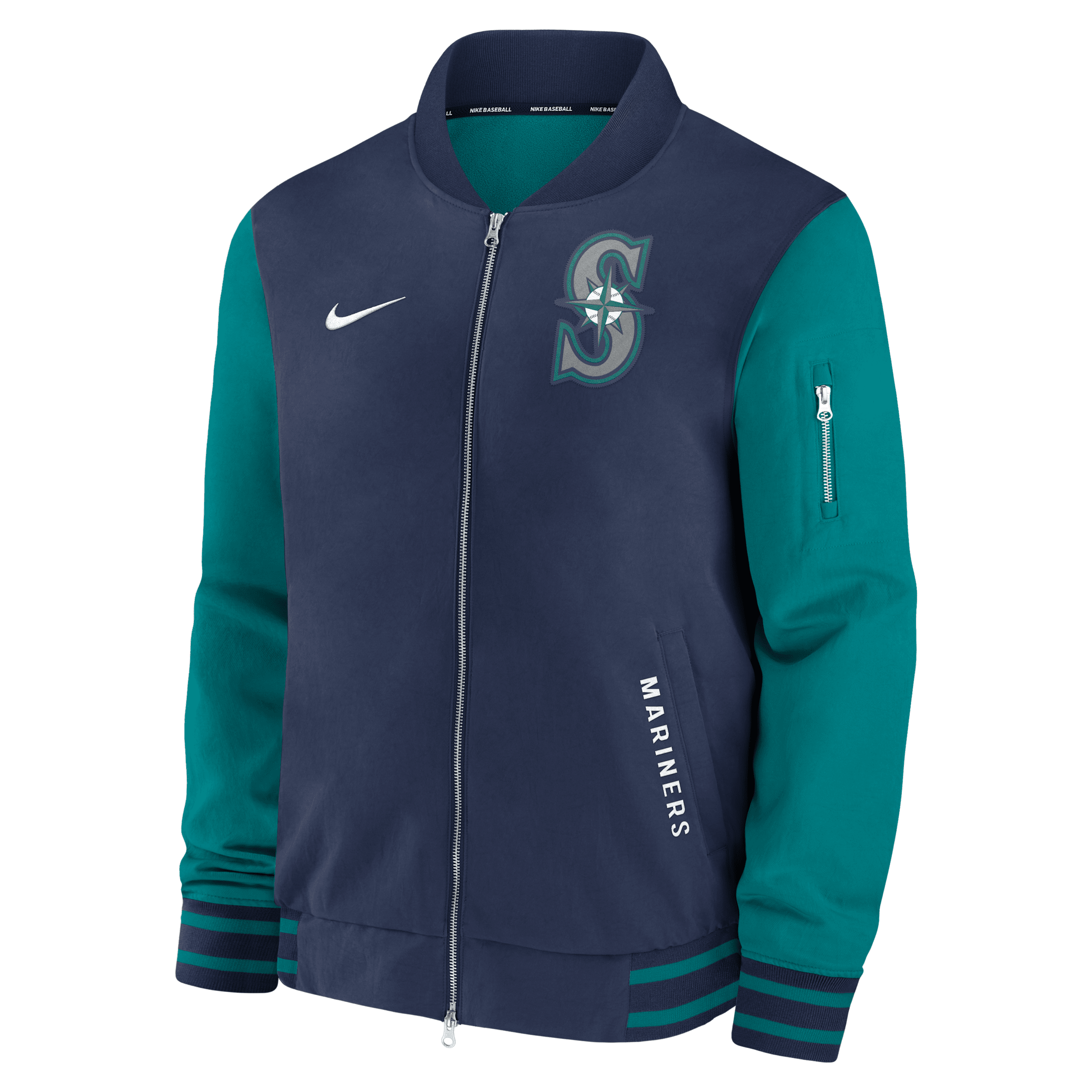 Nike Seattle Mariners Authentic Collection Dugout Men's Mlb Full-zip Bomber Jacket In Blue