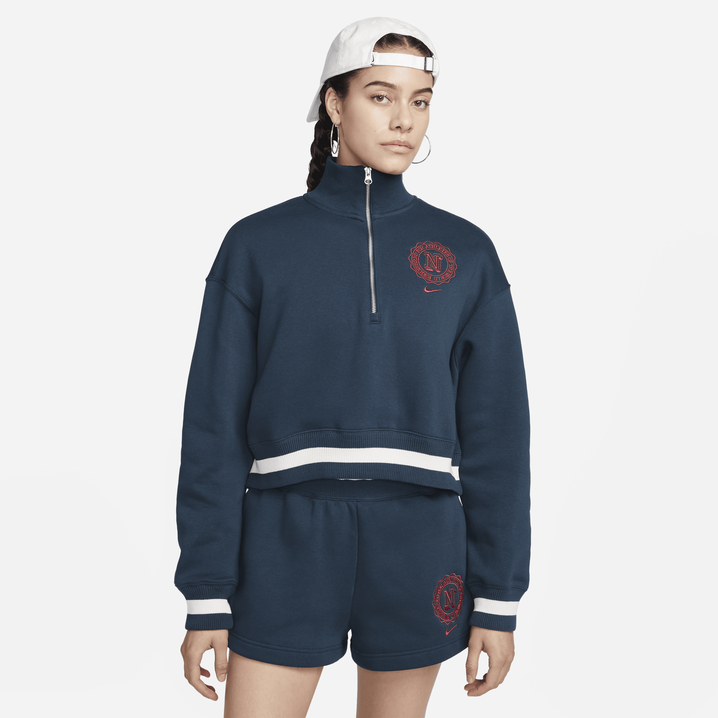 Shop Nike Women's  Sportswear Phoenix Fleece Heritage Oversized 1/2-zip Crop Sweatshirt In Blue