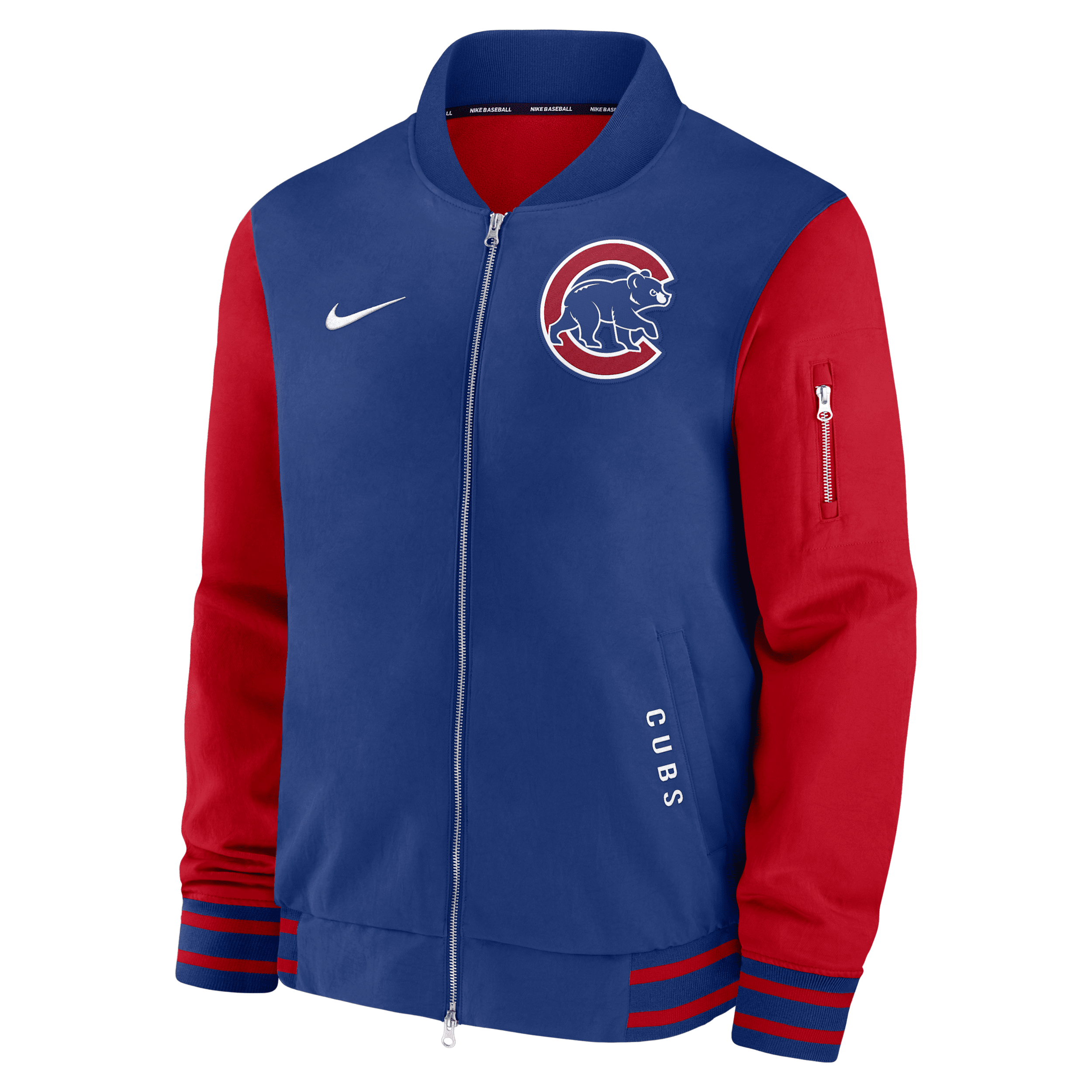 Nike Chicago Cubs Authentic Collection Dugout Men's Mlb Full-zip Bomber Jacket In Blue