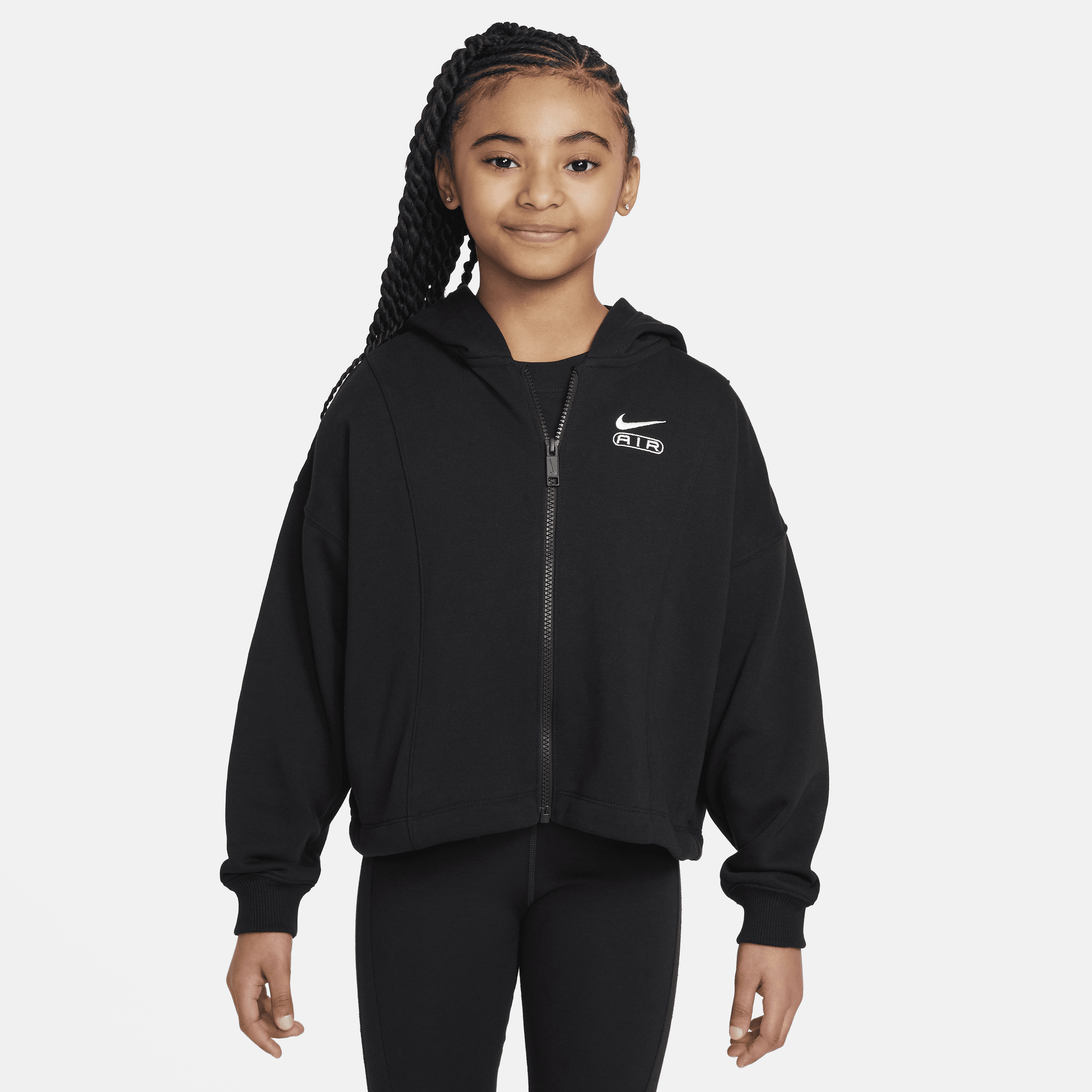 Shop Nike Women's Air Girls' French Terry Full-zip Hoodie In Black