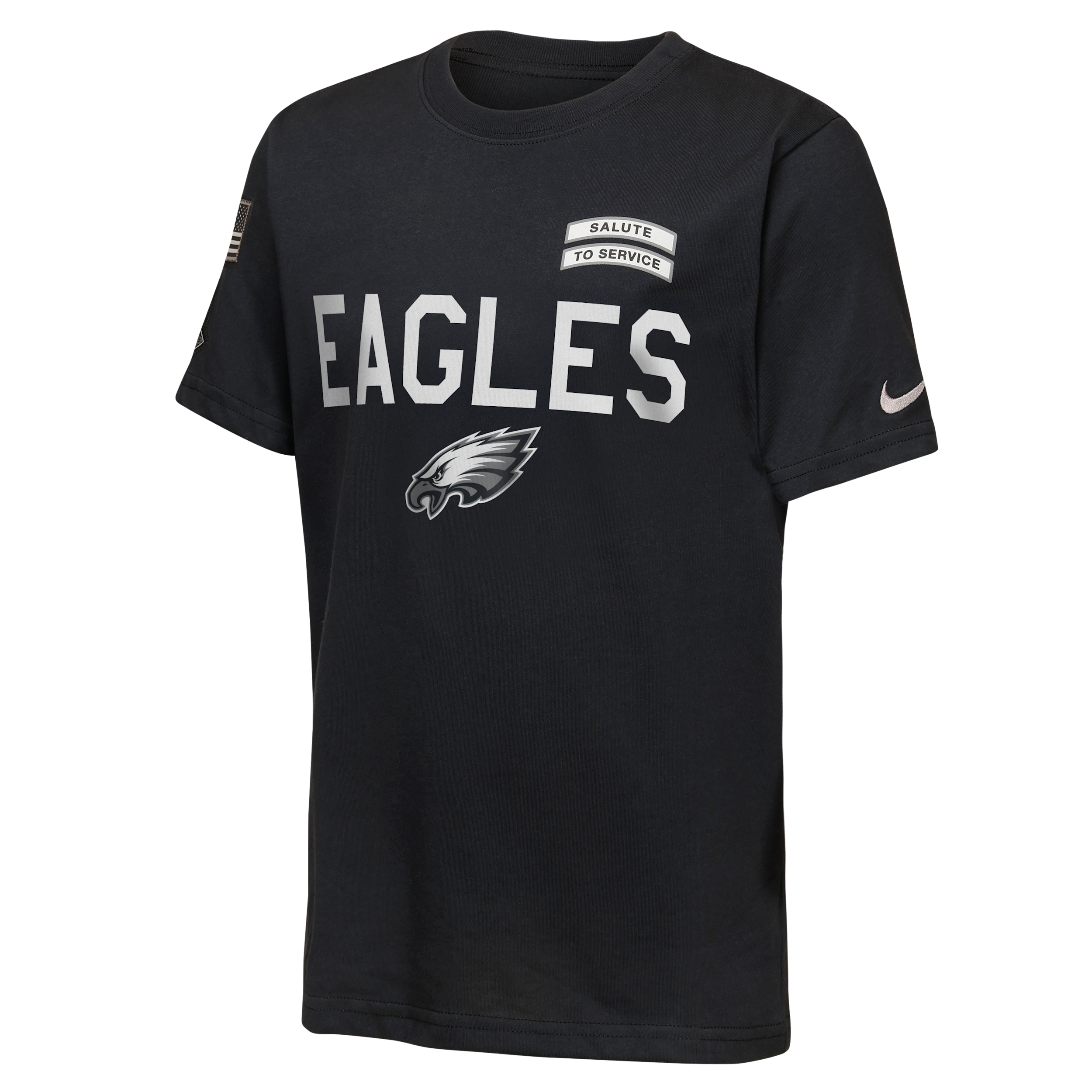 Philadelphia Eagles Salute to Service Sideline Big Kids' Nike Dri-FIT NFL T-Shirt in Black | Z1B7NFQ7EAG-NAW