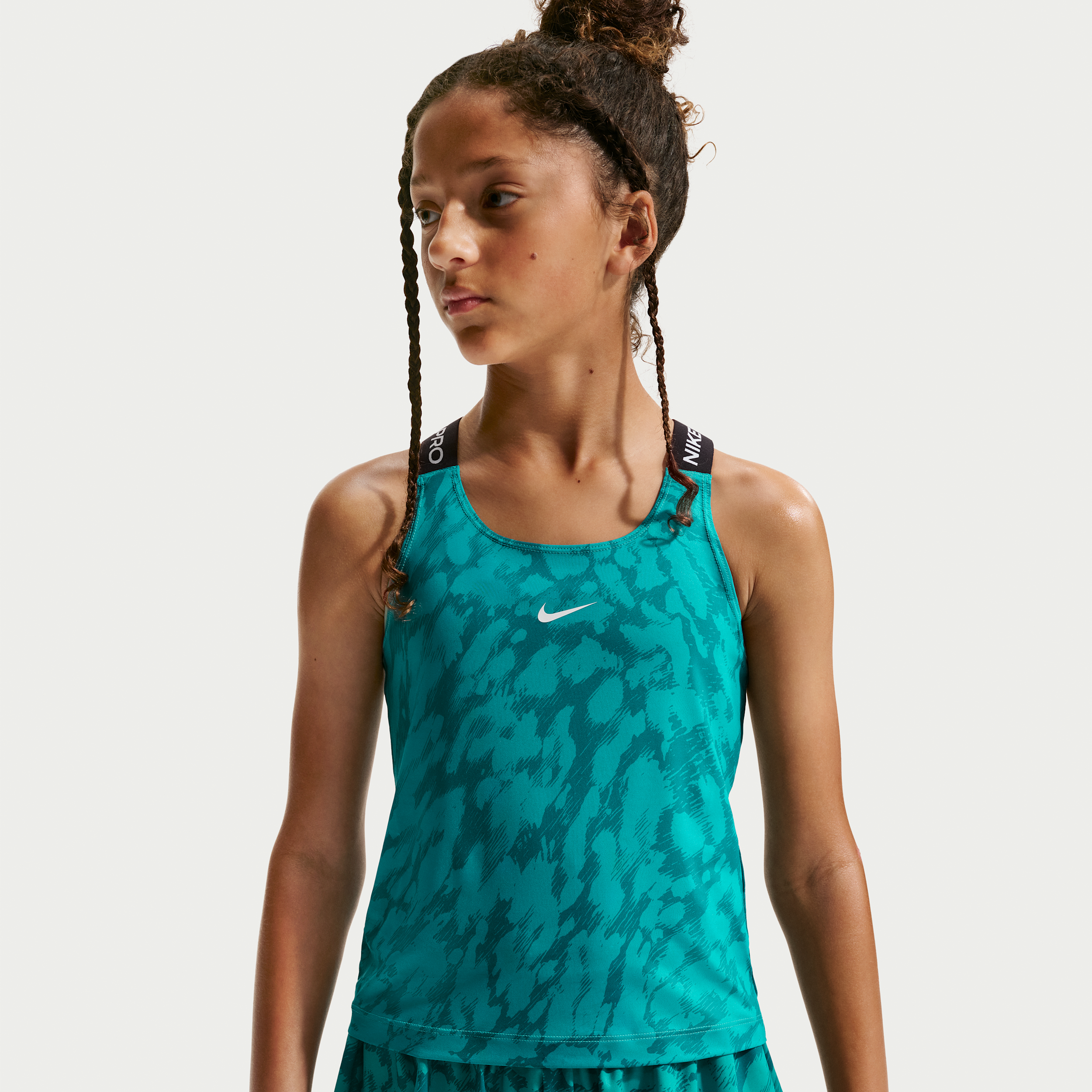 Nike Girls' Pro Dri-FIT Printed Tank Top, Medium, Energy/White