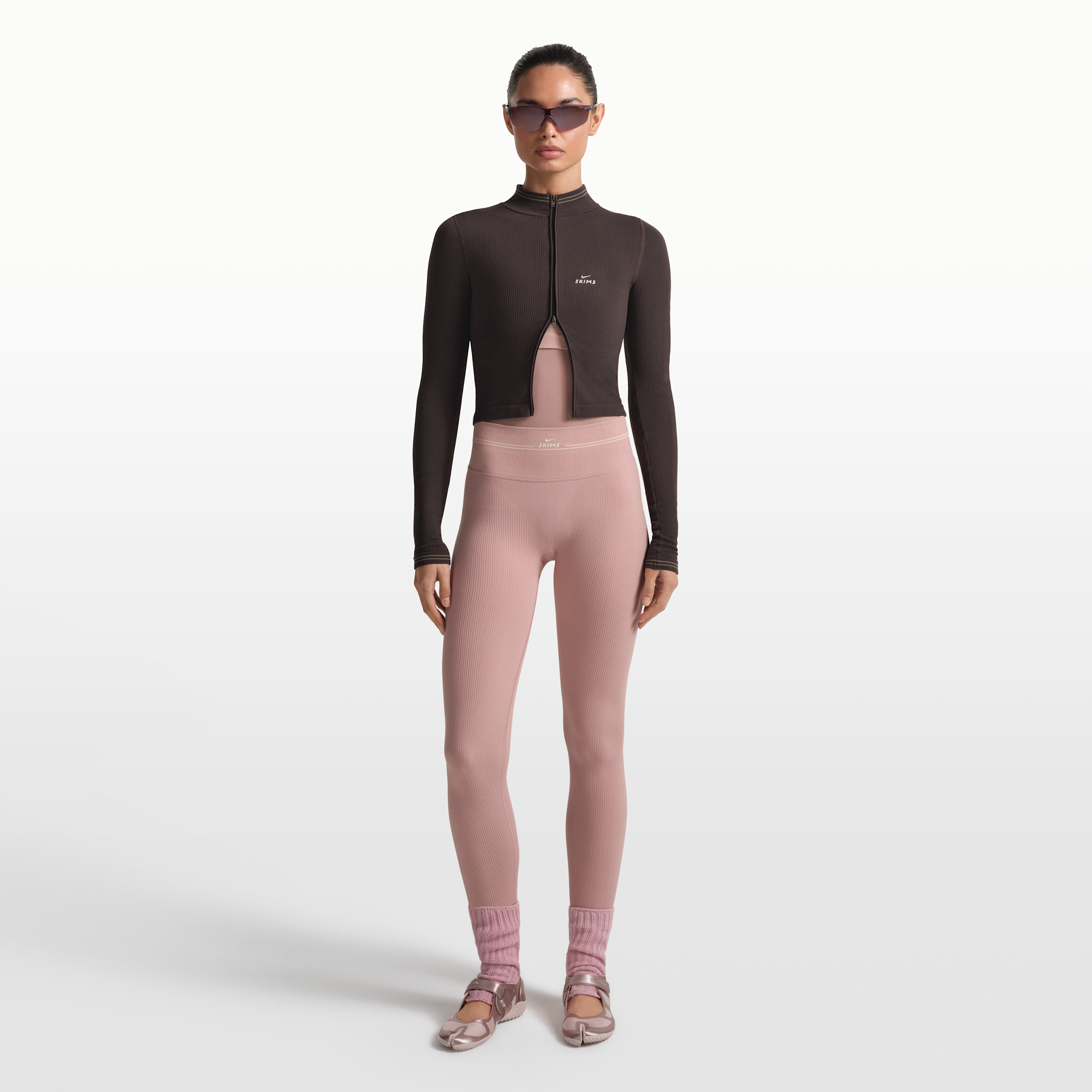 Nike Women's SKIMS Ribbed Seamless High-Waisted 26" Leggings in Pink | PTLEG10262W-HEC