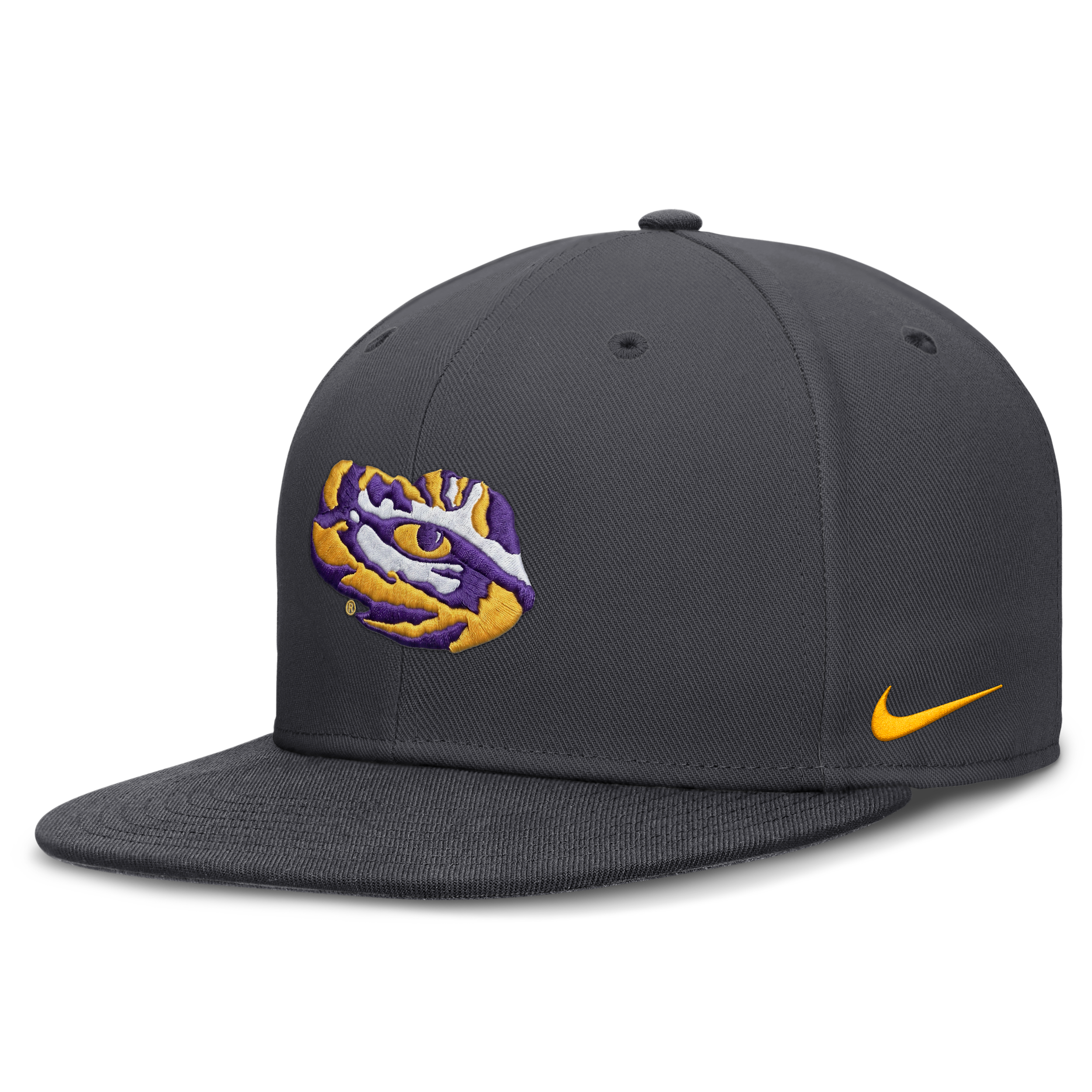 Nike Lsu Tigers Structured Fit Dri-fit High Crown Fitted Hat - Anthracite