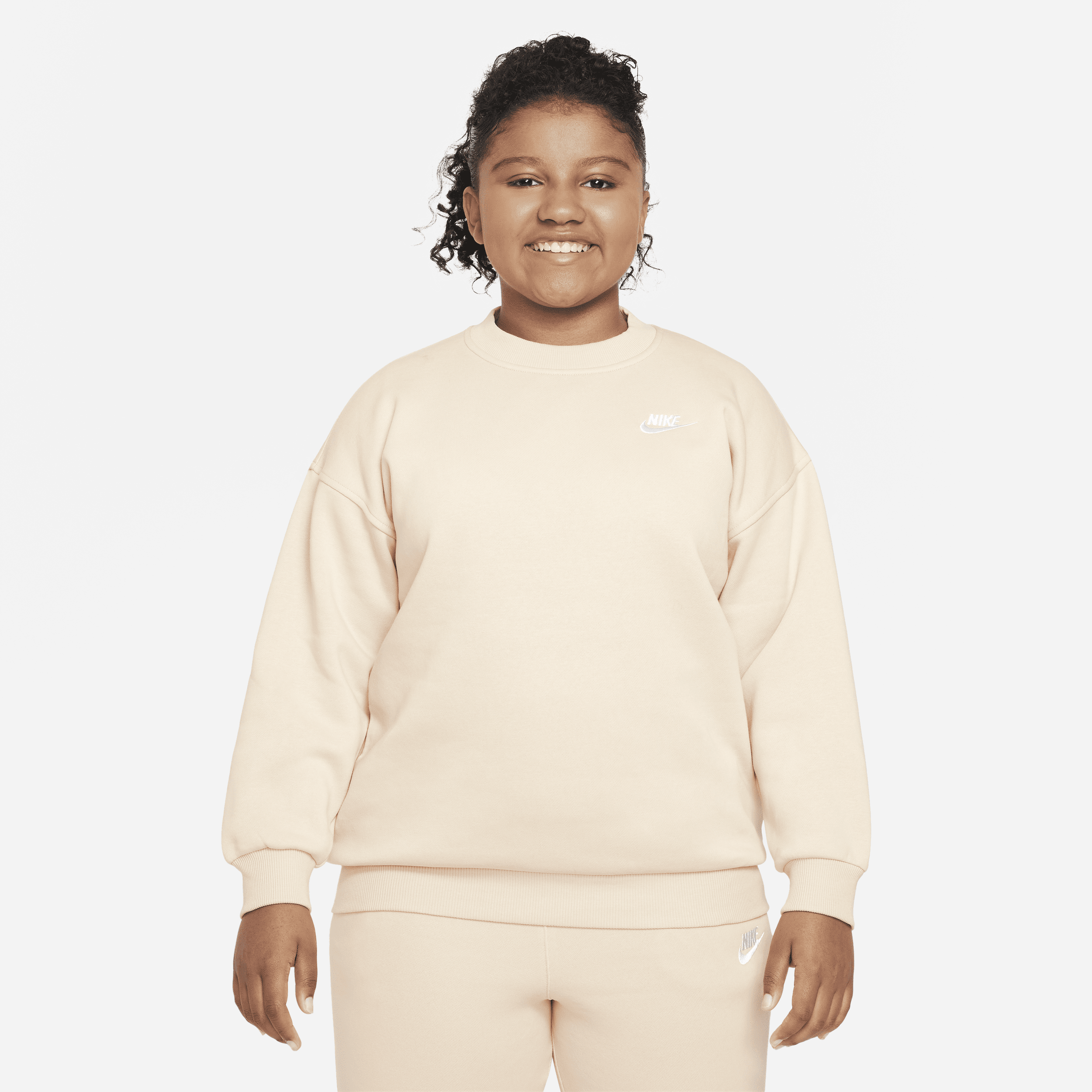 Nike Sportswear Club Fleece Big Kids' (girls') Oversized Sweatshirt (extended Size) In Brown