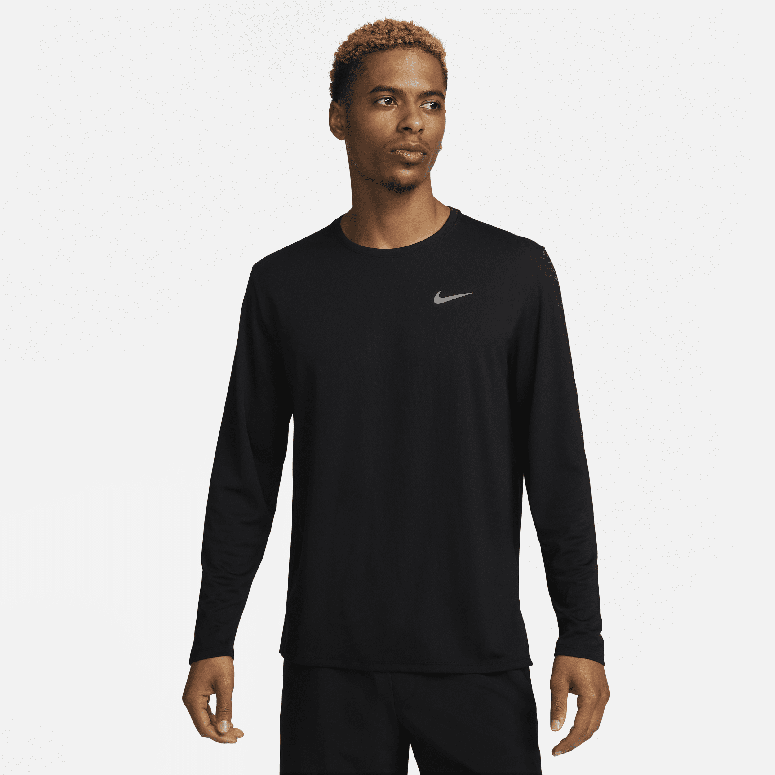 Shop Nike Men's Miler Dri-fit Uv Long-sleeve Running Top In Black