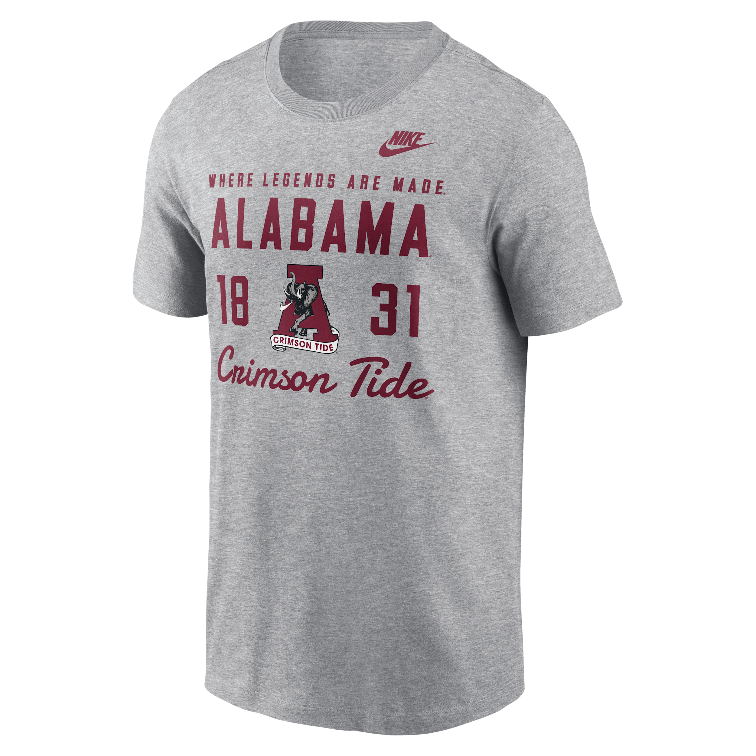 Alabama Legacy Stacked Est Nike Men's College T-Shirt in Grey | N19906GABV-AZ2