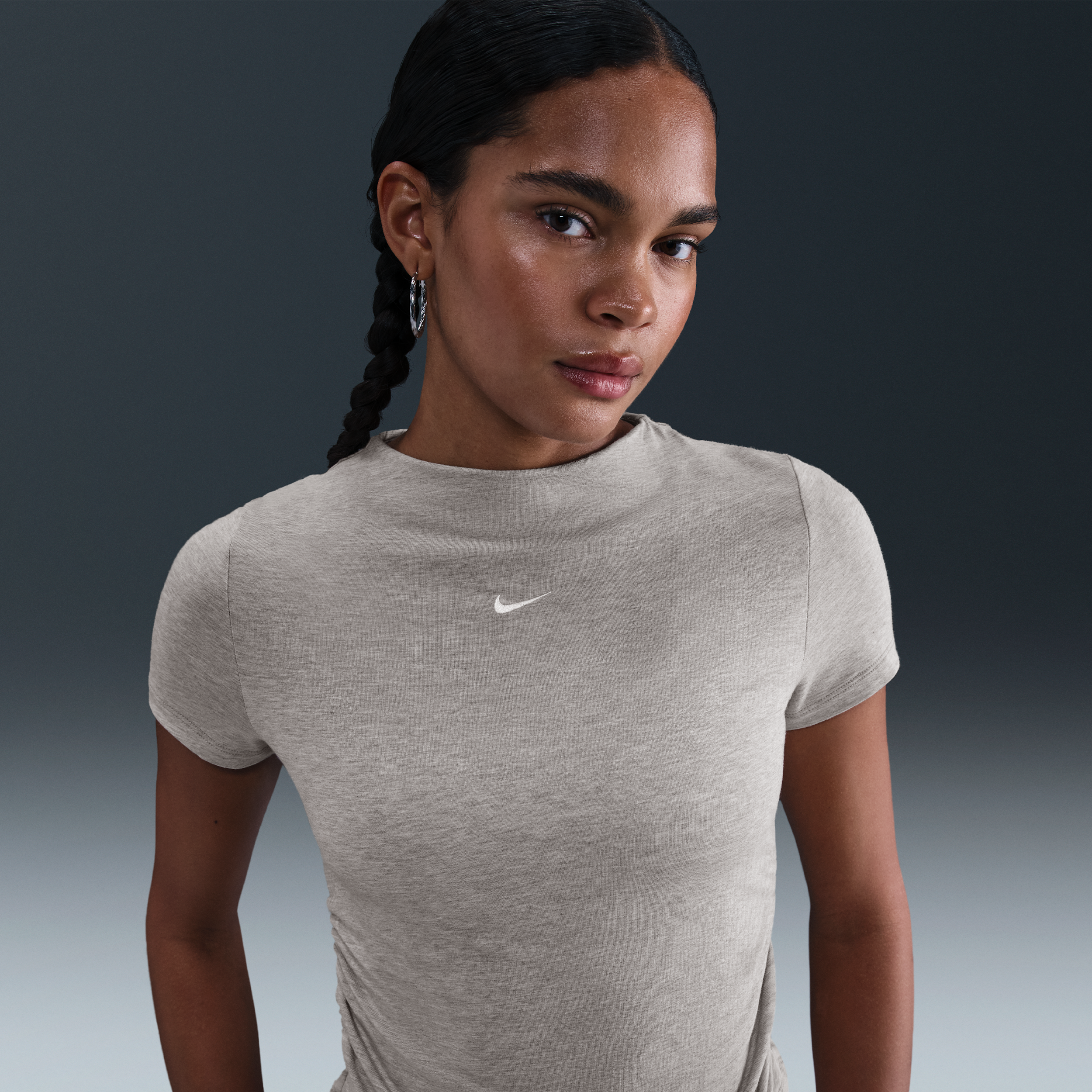 Nike Women's  Sportswear Chill Knit Tight Short-sleeve Mock-neck Top In Gray