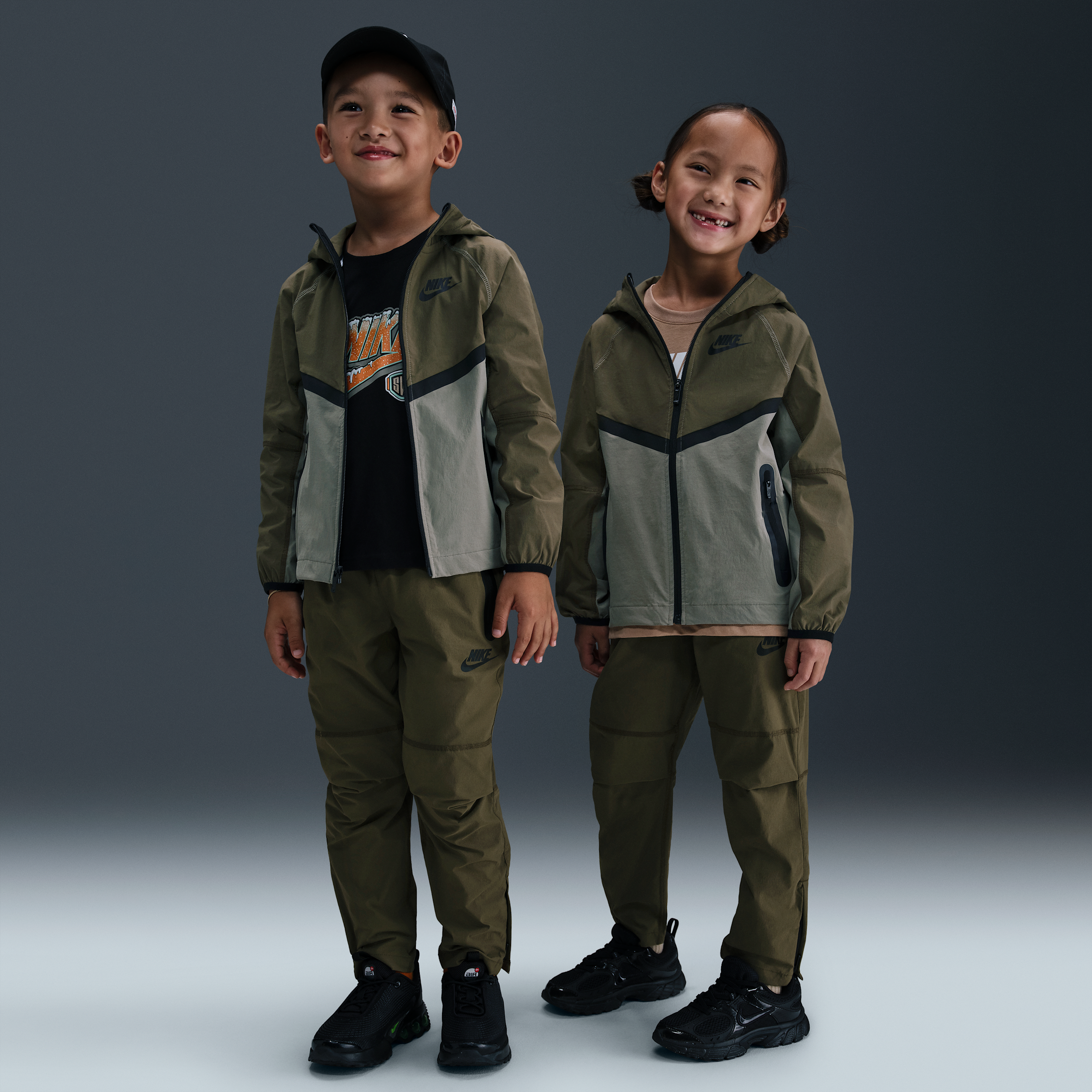 Nike Dri-fit Little Kids' 2-piece Full-zip Tech Woven Set In Brown