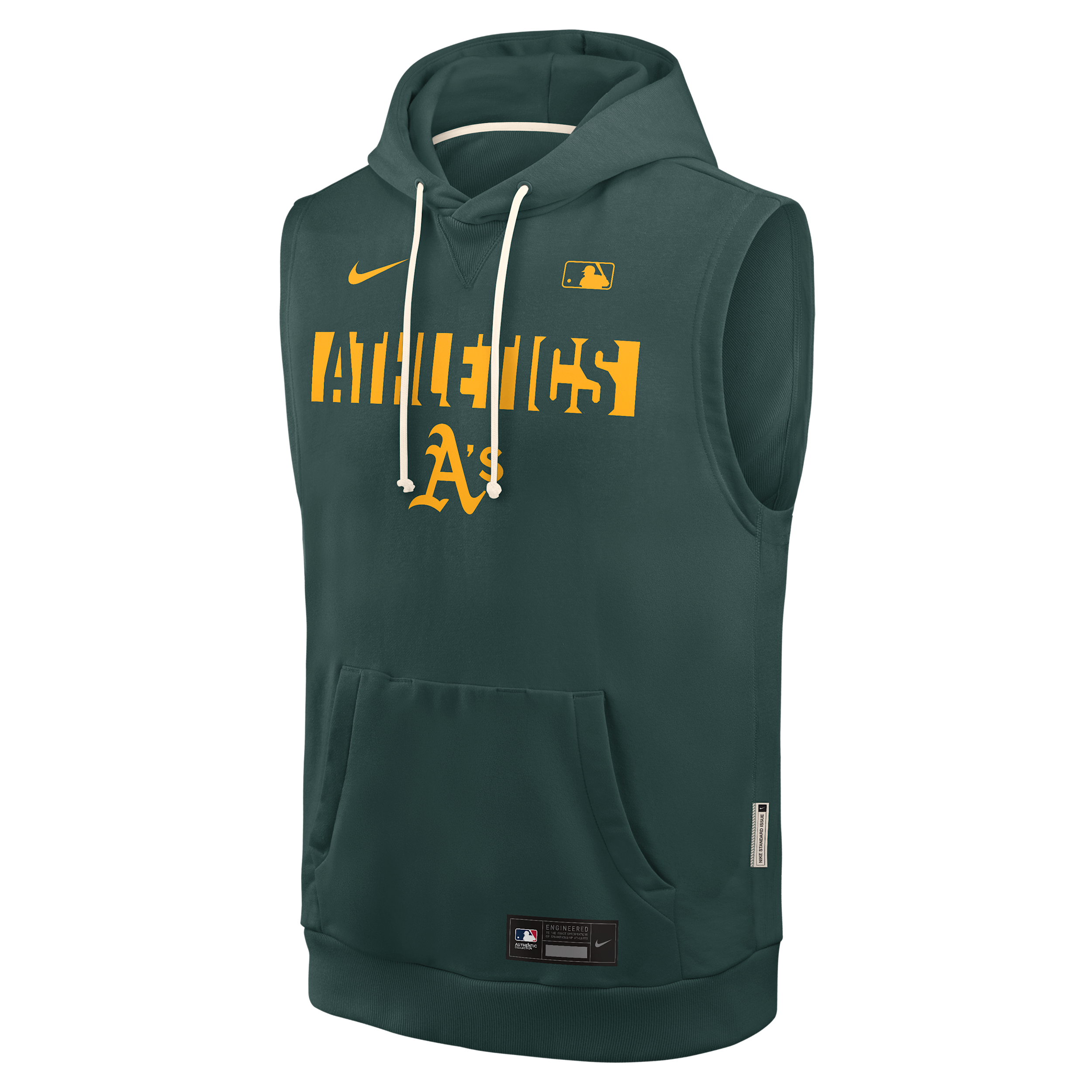 Athletics Authentic Collection Standard Issue Nike Men's Dri-FIT MLB Sleeveless Pullover Hoodie in Green | 03B43EYFZ-4T2