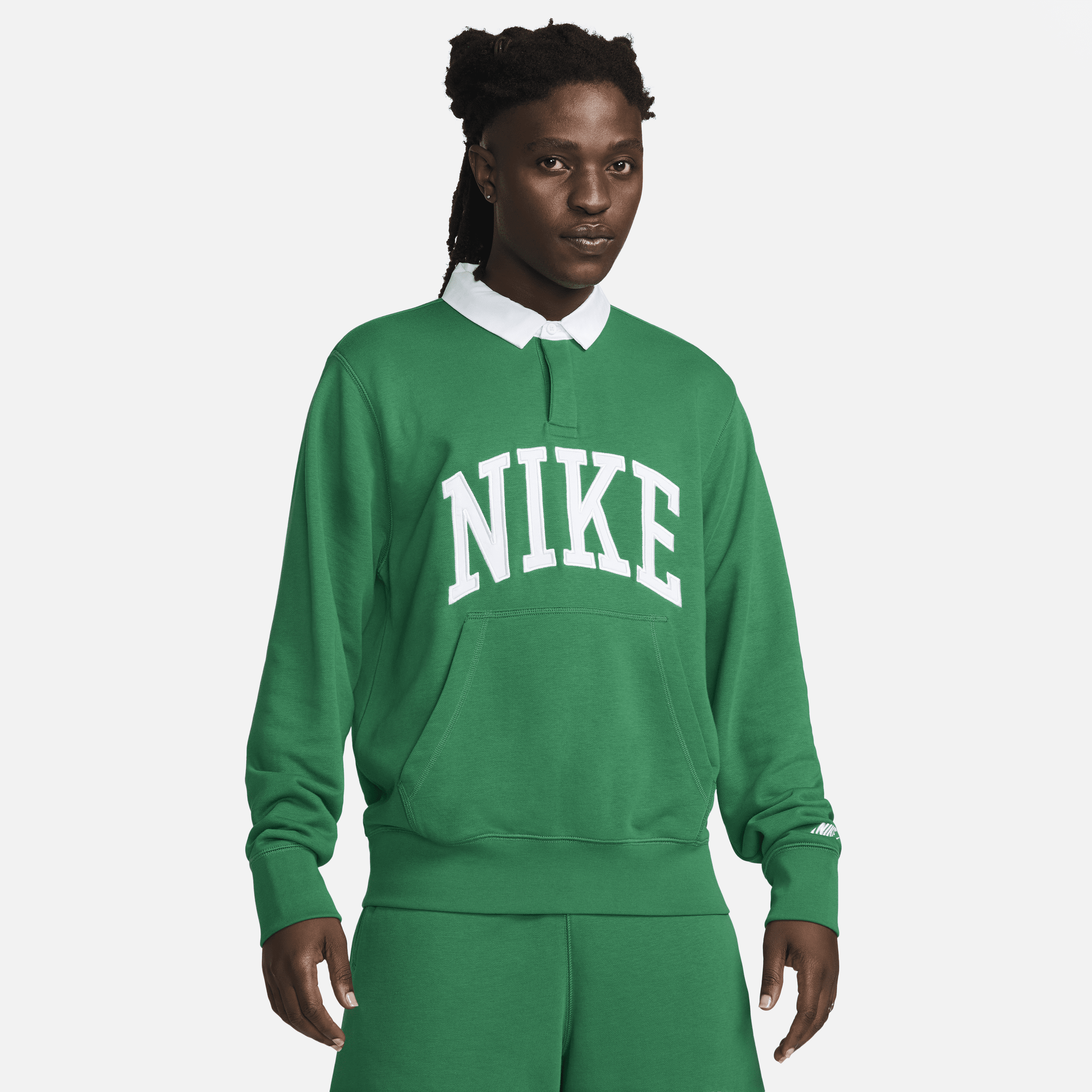 Shop Nike Men's Club Fleece Long-sleeve Fleece Polo In Green