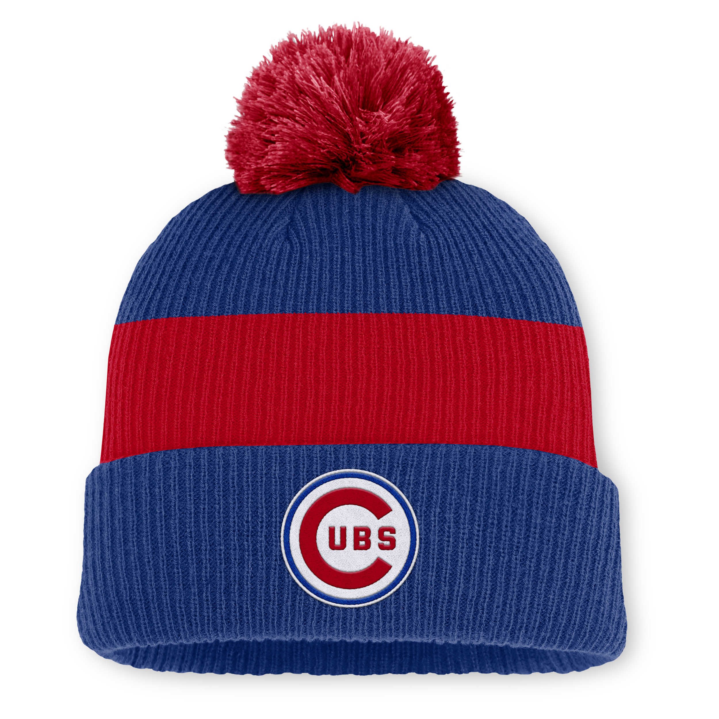 Nike Men's Royal/red Chicago Cubs Cooperstown Collection Peak Standard Cuffed With Pom Knit Hat In Blue