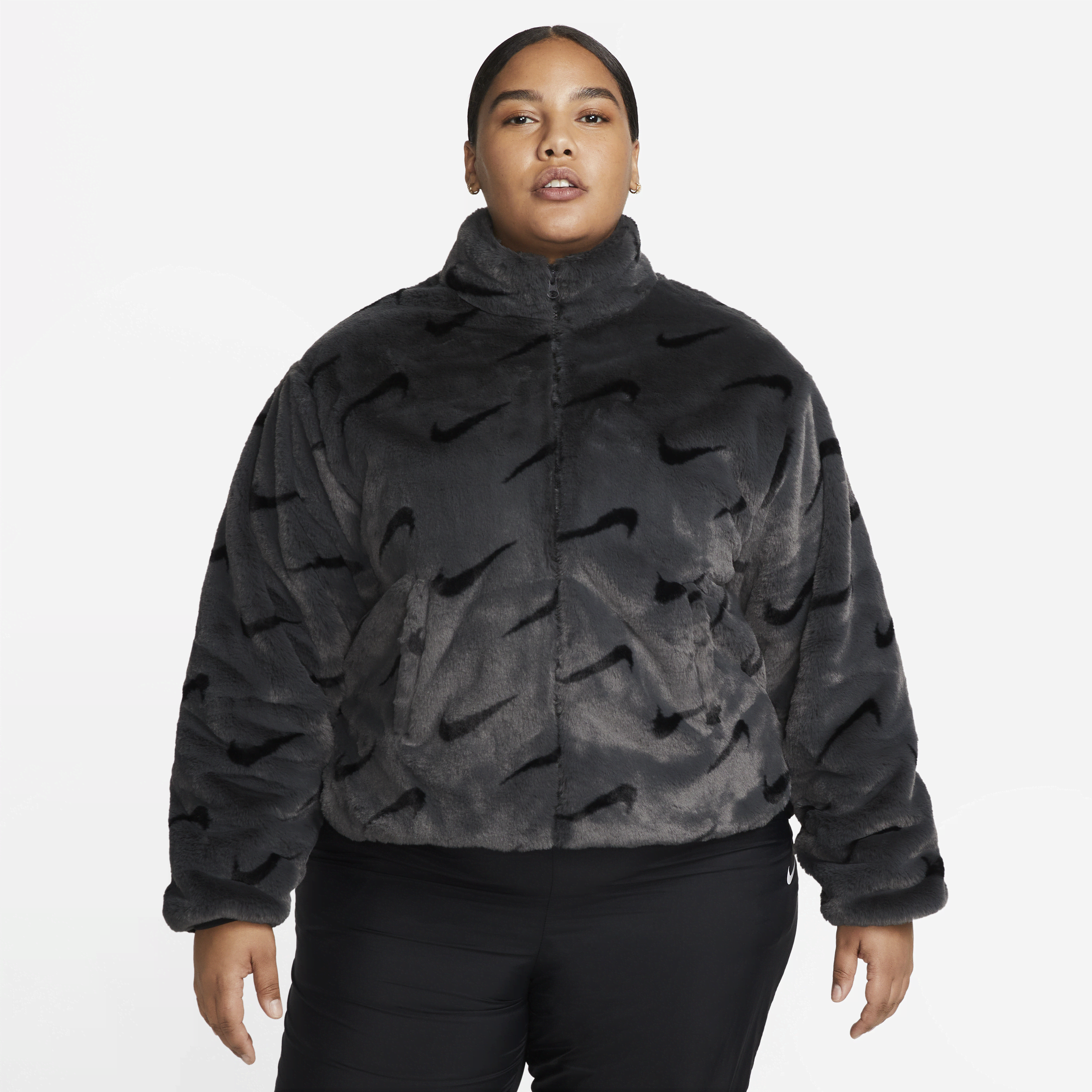 Women's Nike Sportswear Plush Fur Jacket - Burgundy Crush Black / 2XL