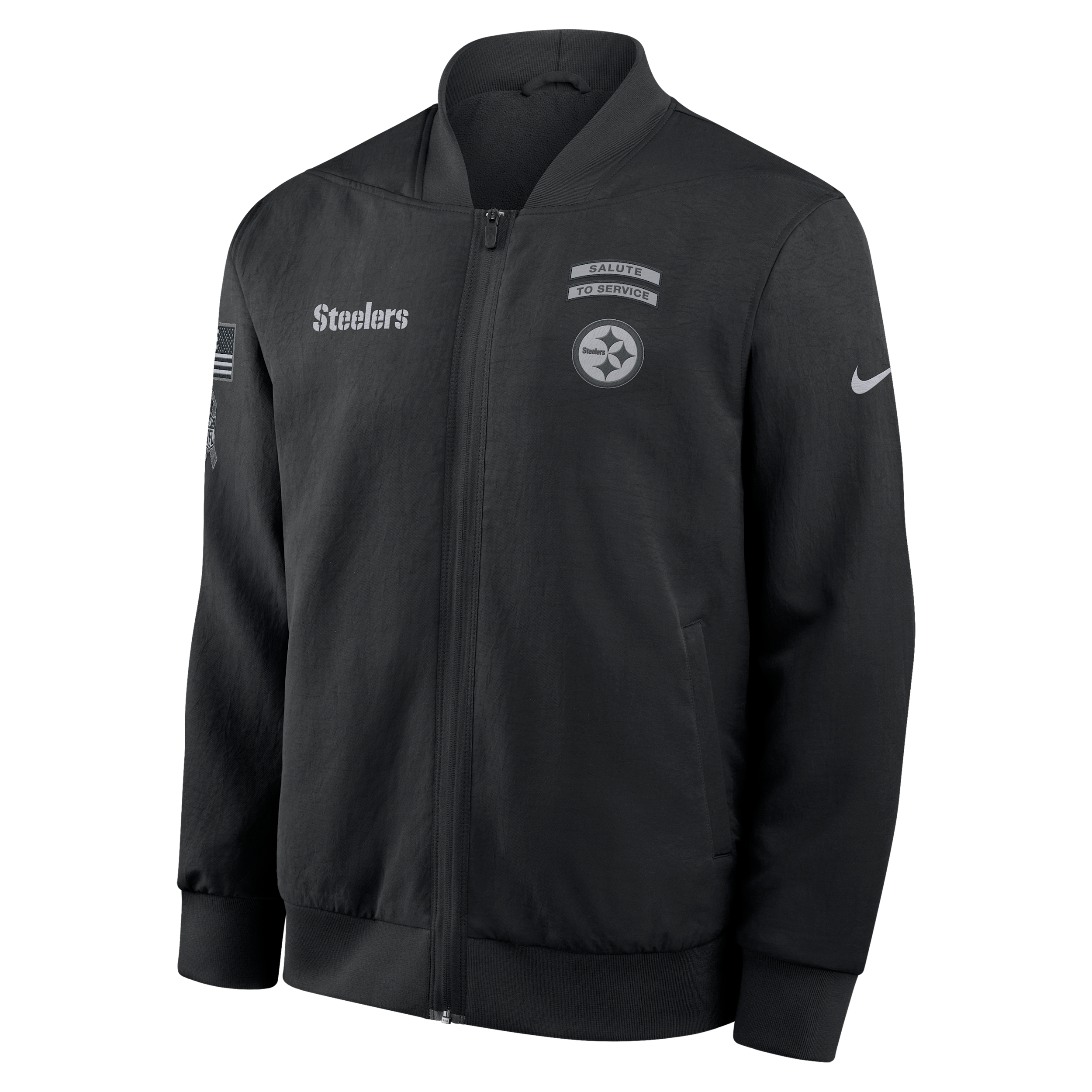 Pittsburgh Steelers Salute to Service Sideline Nike Men's NFL Full-Zip Bomber Jacket in Black | 03AU0ILNA2S-ENK