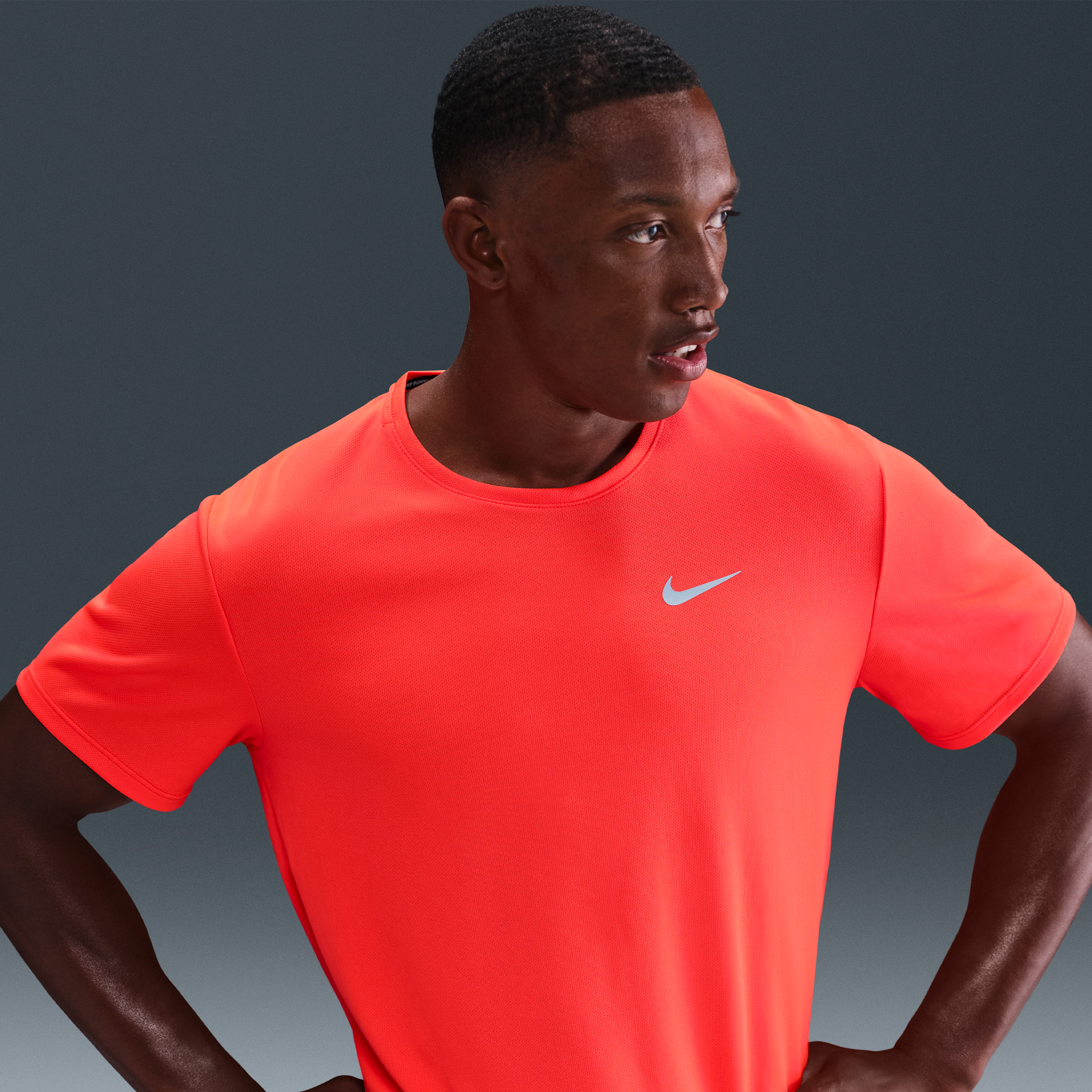 Nike Men's Miler Dri-fit Uv Short-sleeve Running Top In Orange