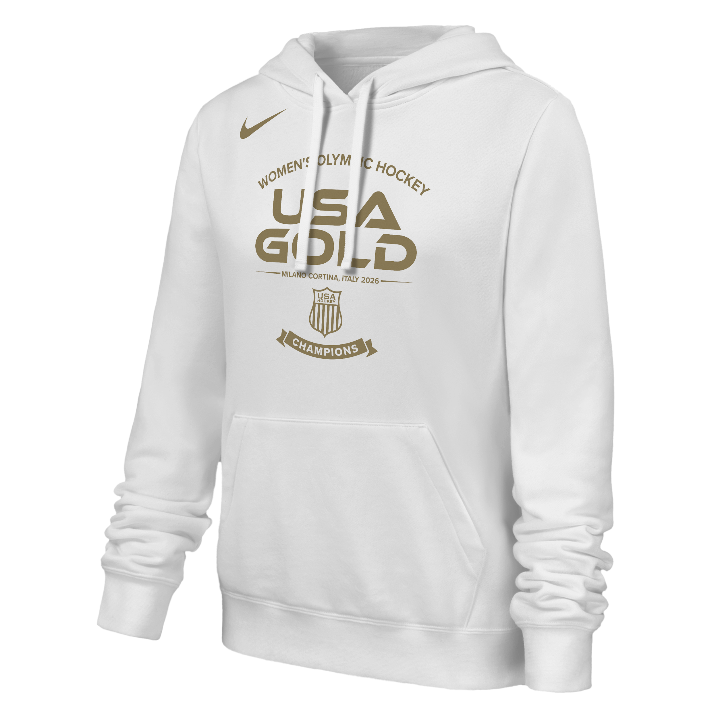 Nike Women's Team USA 2026 Women's Ice Hockey Gold Medal Winner Club Fleece Pullover Hoodie, Medium, White