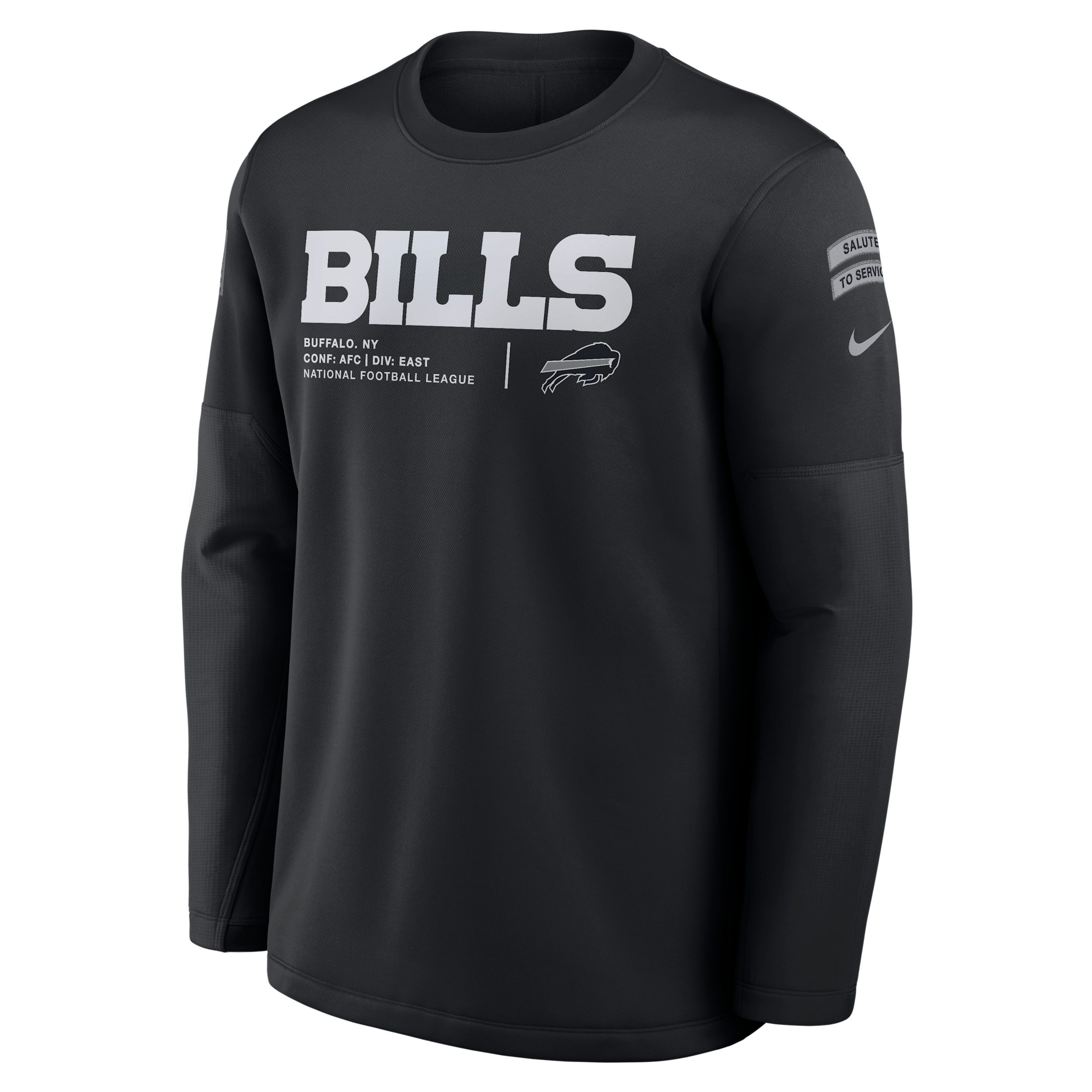 Nike Men's Black Buffalo Bills 2026 Salute to Service Sideline Coaches Crewneck Therma-fit Sweatshirt - Black