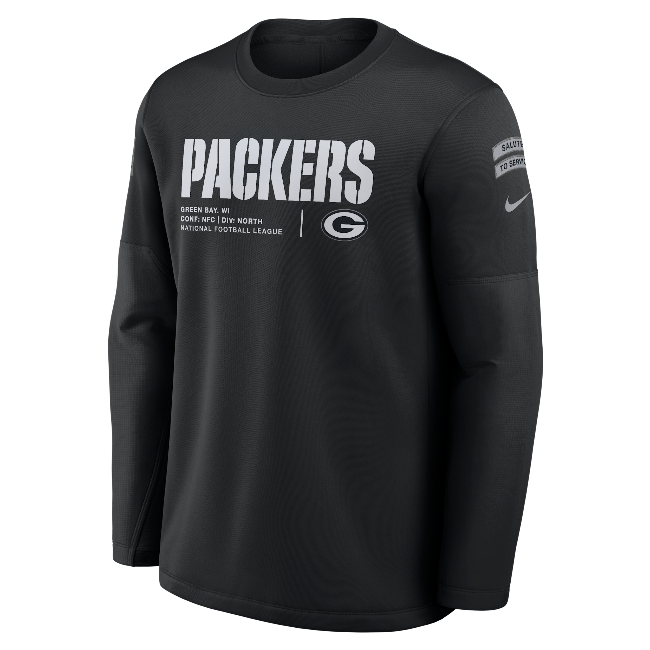 Nike Men's Black Green Bay Packers 2026 Salute to Service Sideline Coaches Crewneck Therma-fit Sweatshirt - Black