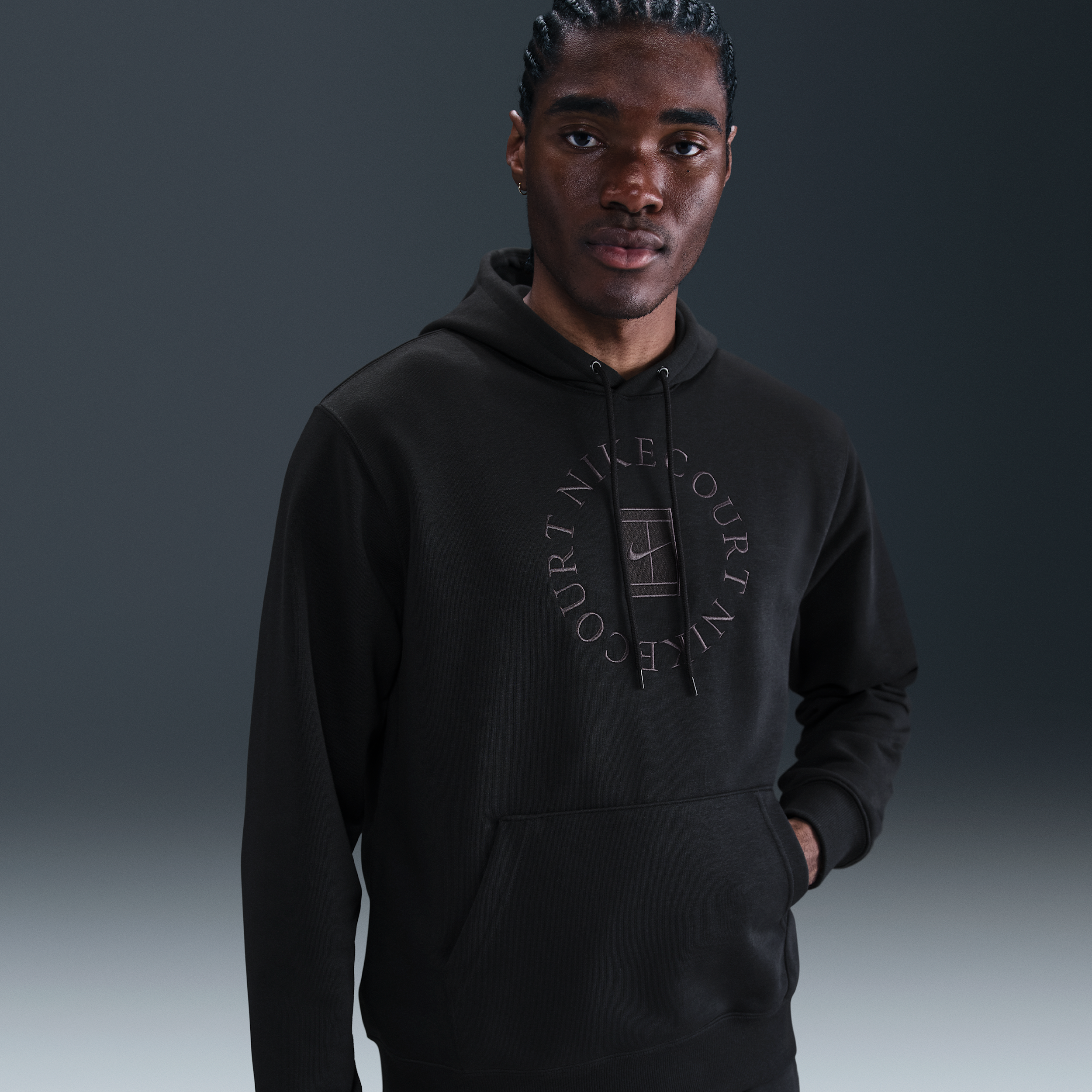 Nike Men's Court Heritage Dri-fit French Terry Tennis Pullover Hoodie In Black