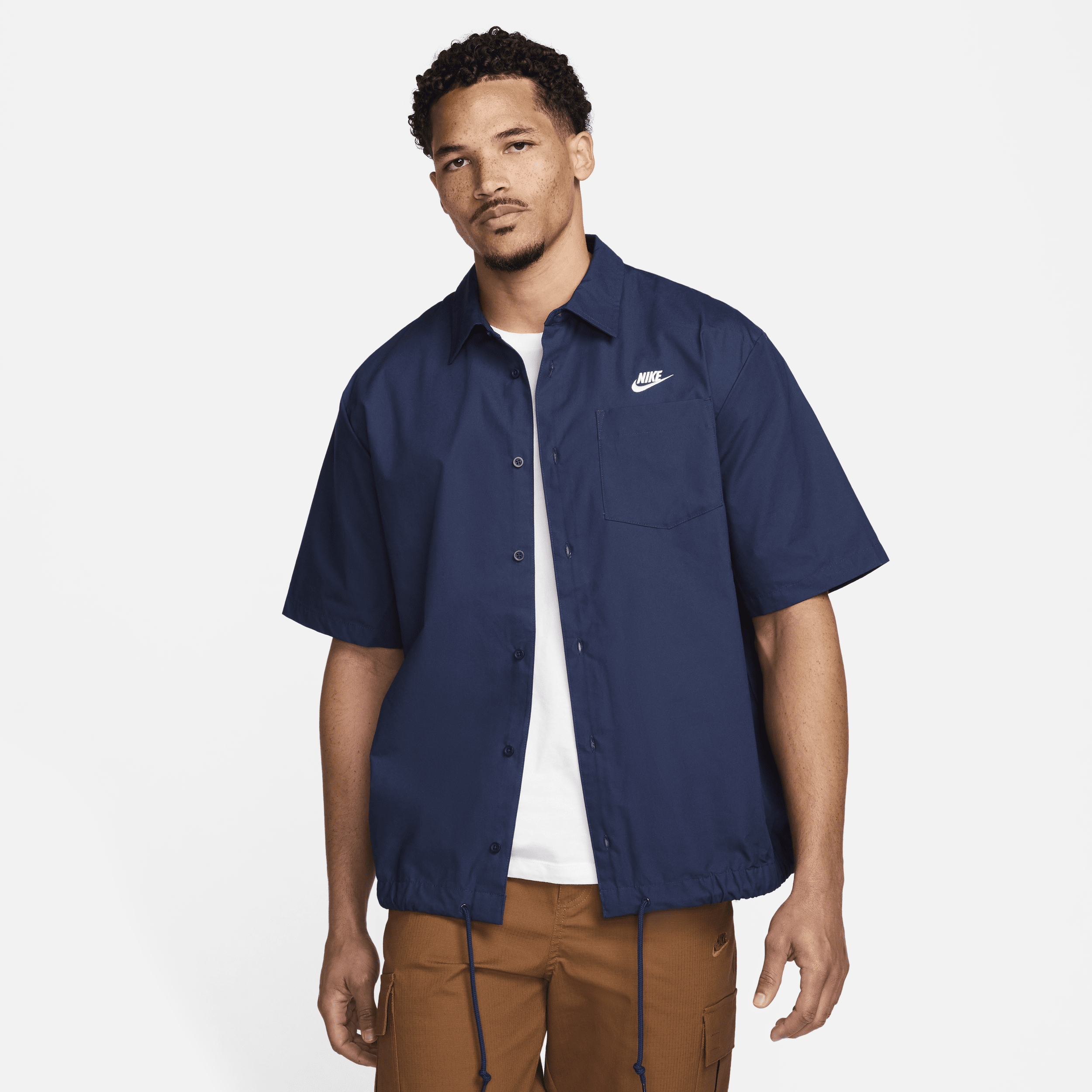 Shop Nike Men's Club Short-sleeve Oxford Button-up Shirt In Blue