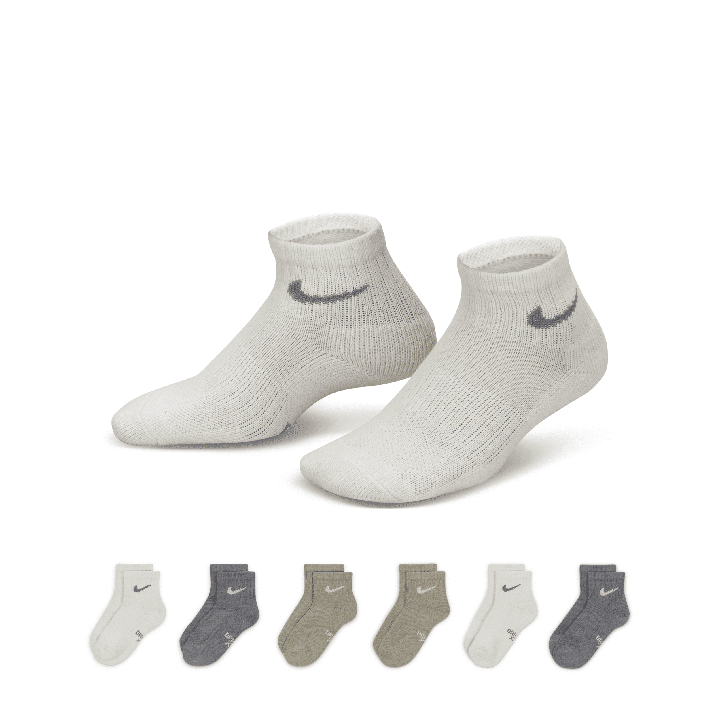Nike Dri-fit Little Kids' Ankle Socks (6 Pairs) In Grey