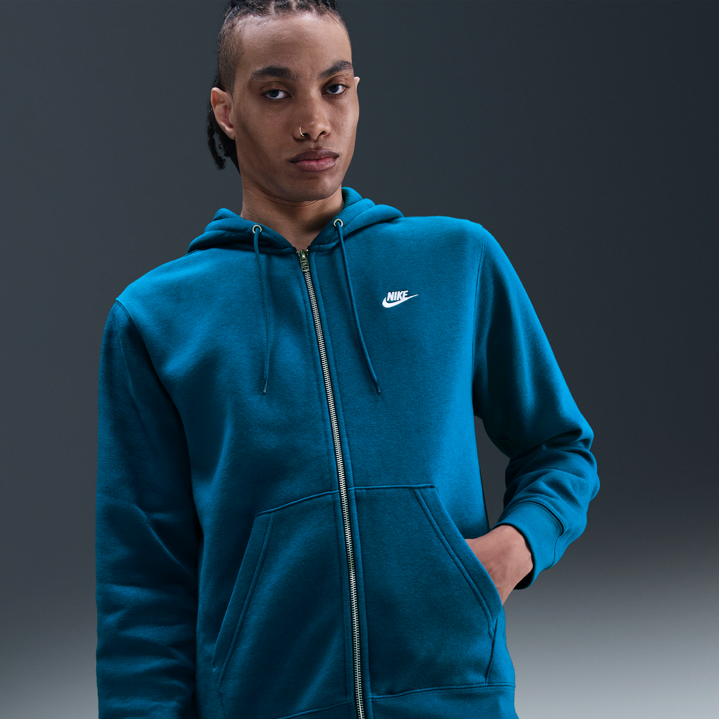 Nike Men's Club Full-zip Fleece Hoodie In Blue