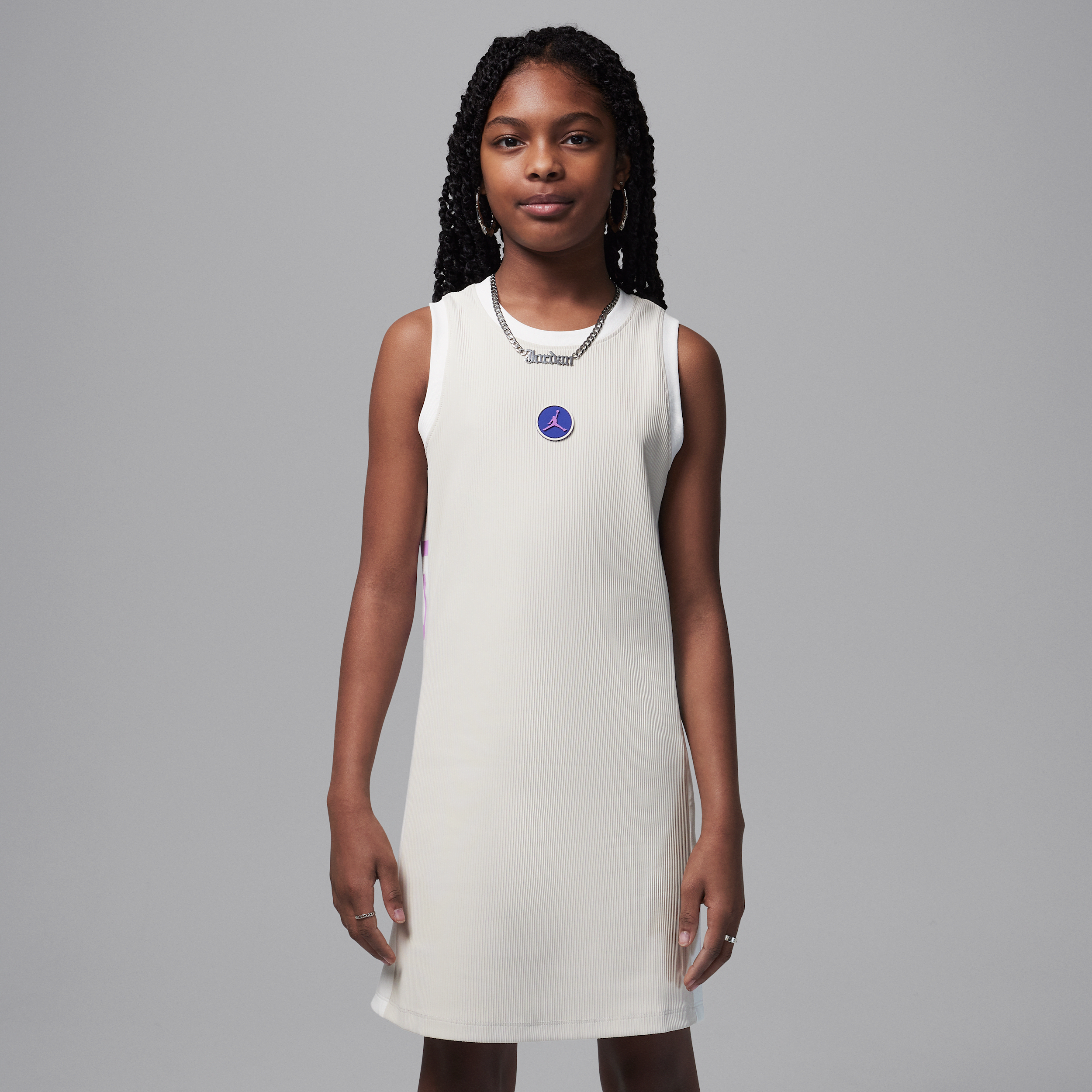 Shop Jordan Big Kids' "she Takes Flight" Ribbed Dress In White
