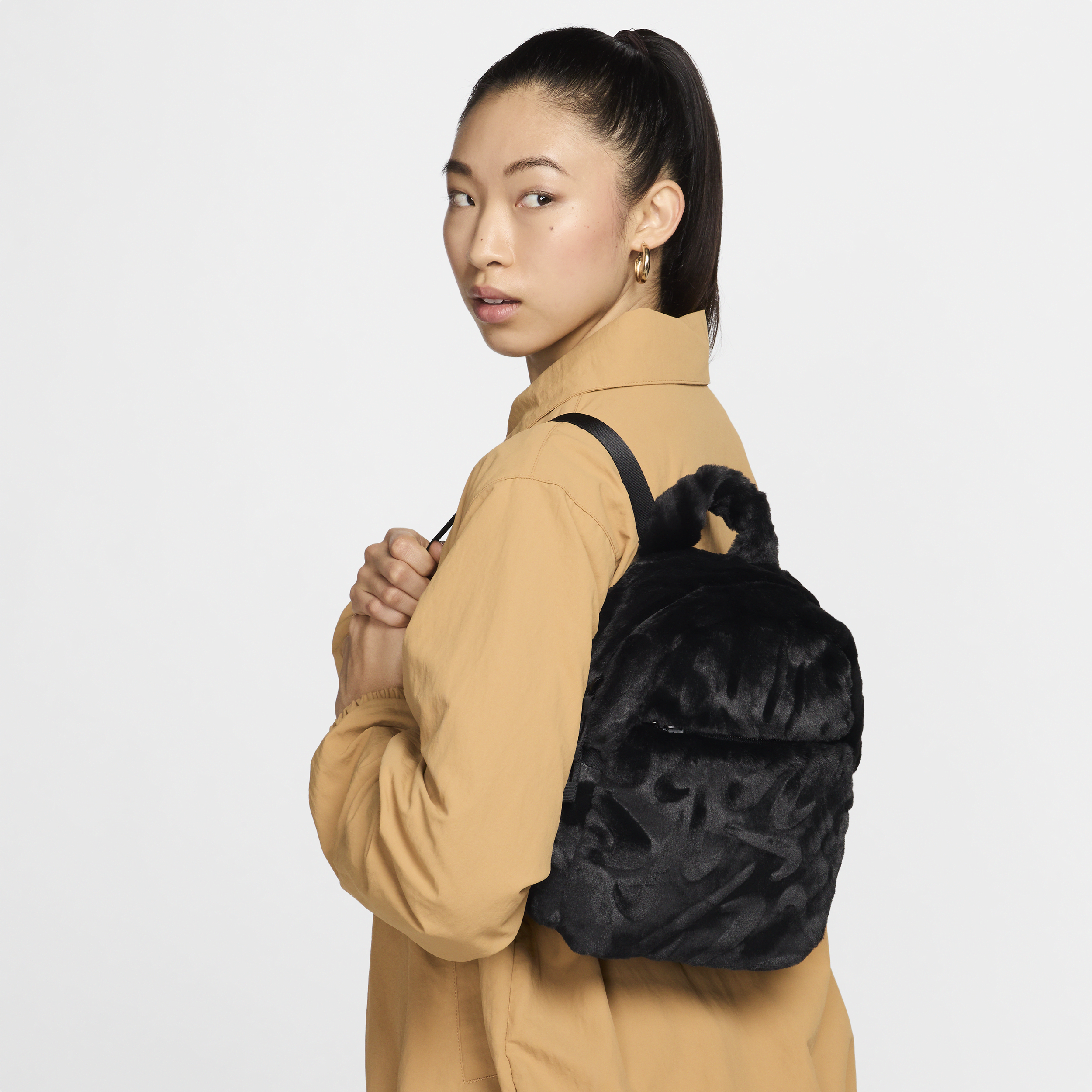 Nike Women's Sportswear Futura Faux Fur Mini Backpack (6l) In Black