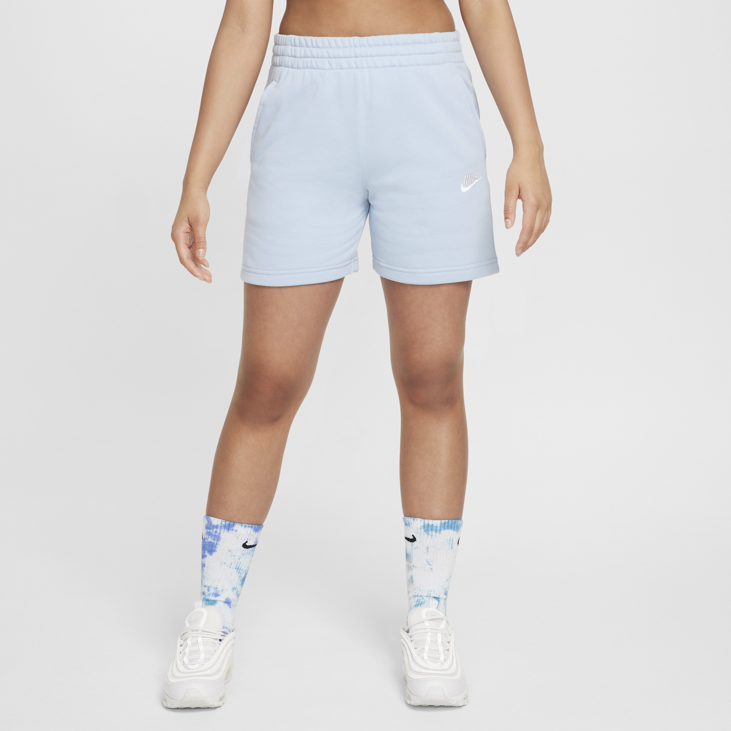 Shop Nike Sportswear Club Fleece Big Kids' (girls') 5" French Terry Shorts In Blue