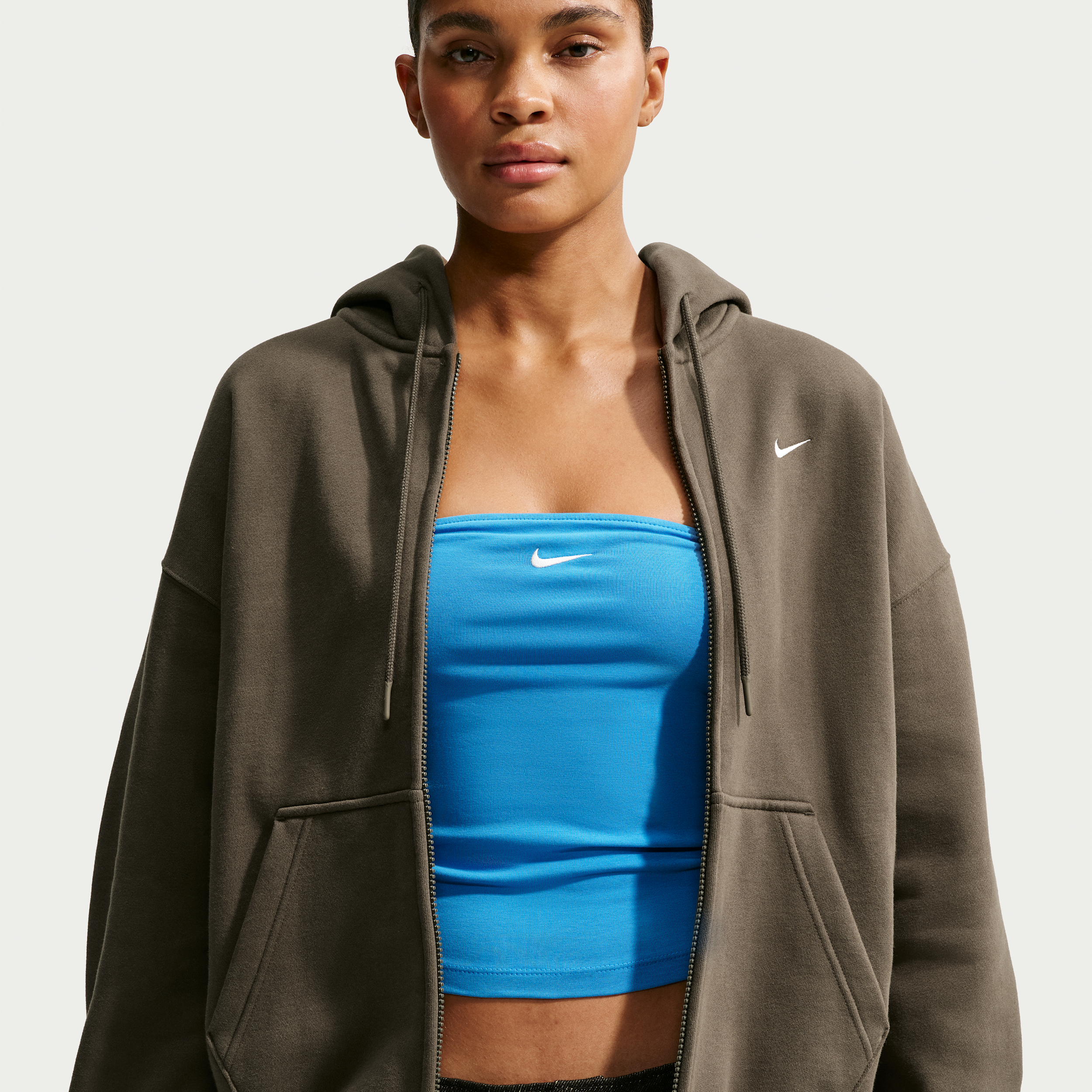 Nike Women's Studio Fleece Medium Weight Oversized Full-Zip Hoodie in Brown | IM8084-212