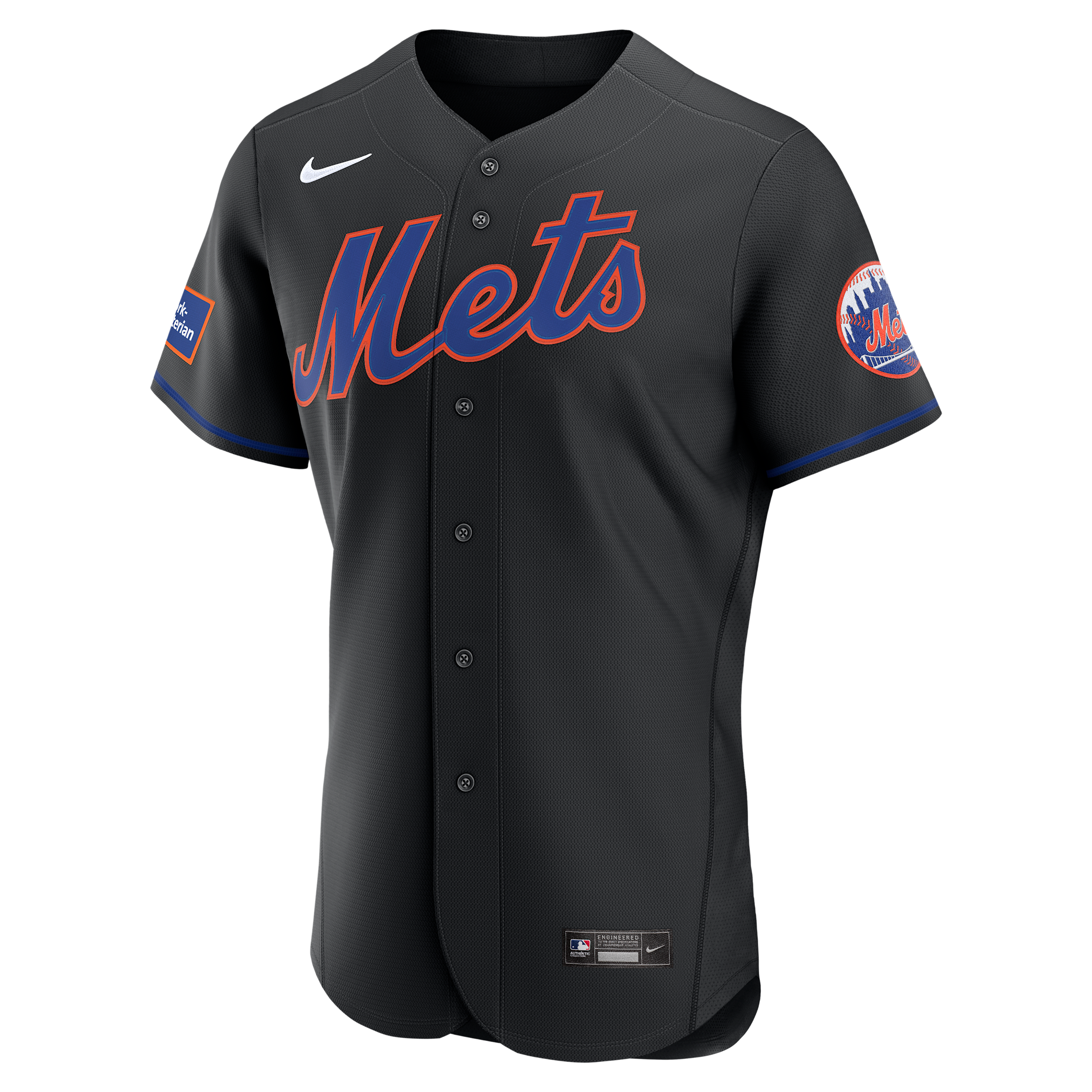 Nike Men's Black New York Mets Alternate Sponsor Patch Authentic Jersey - Black