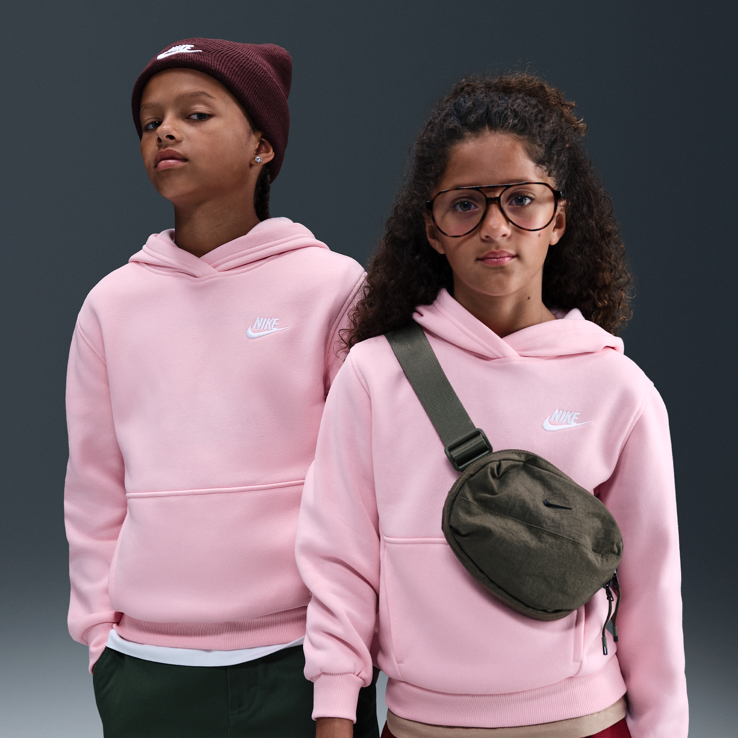 Nike Sportswear Club Fleece Big Kids' Pullover Hoodie in Pink | FD3000-690