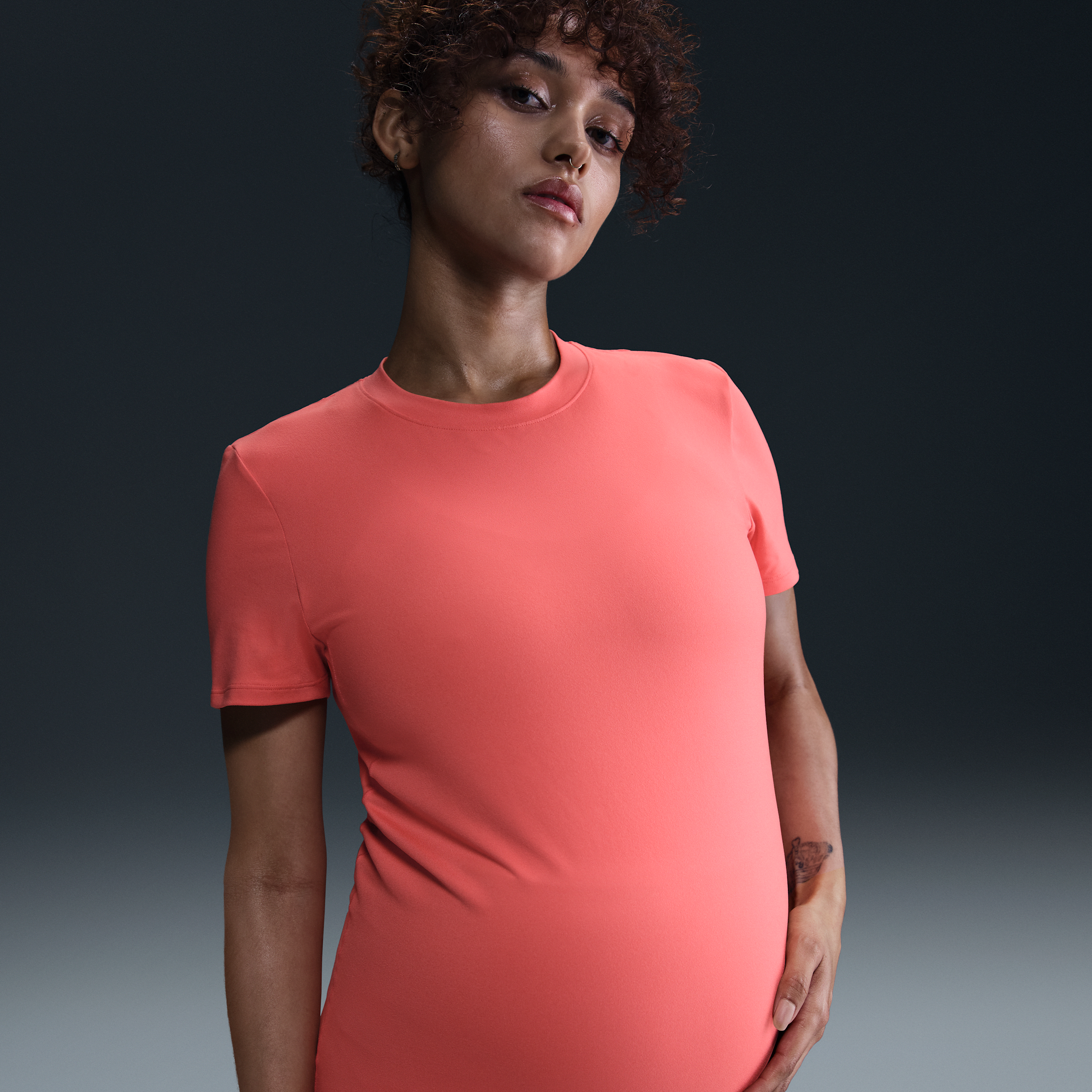 Nike Women's (m) One Dri-fit Slim-fit Short-sleeve Top (maternity) In Orange