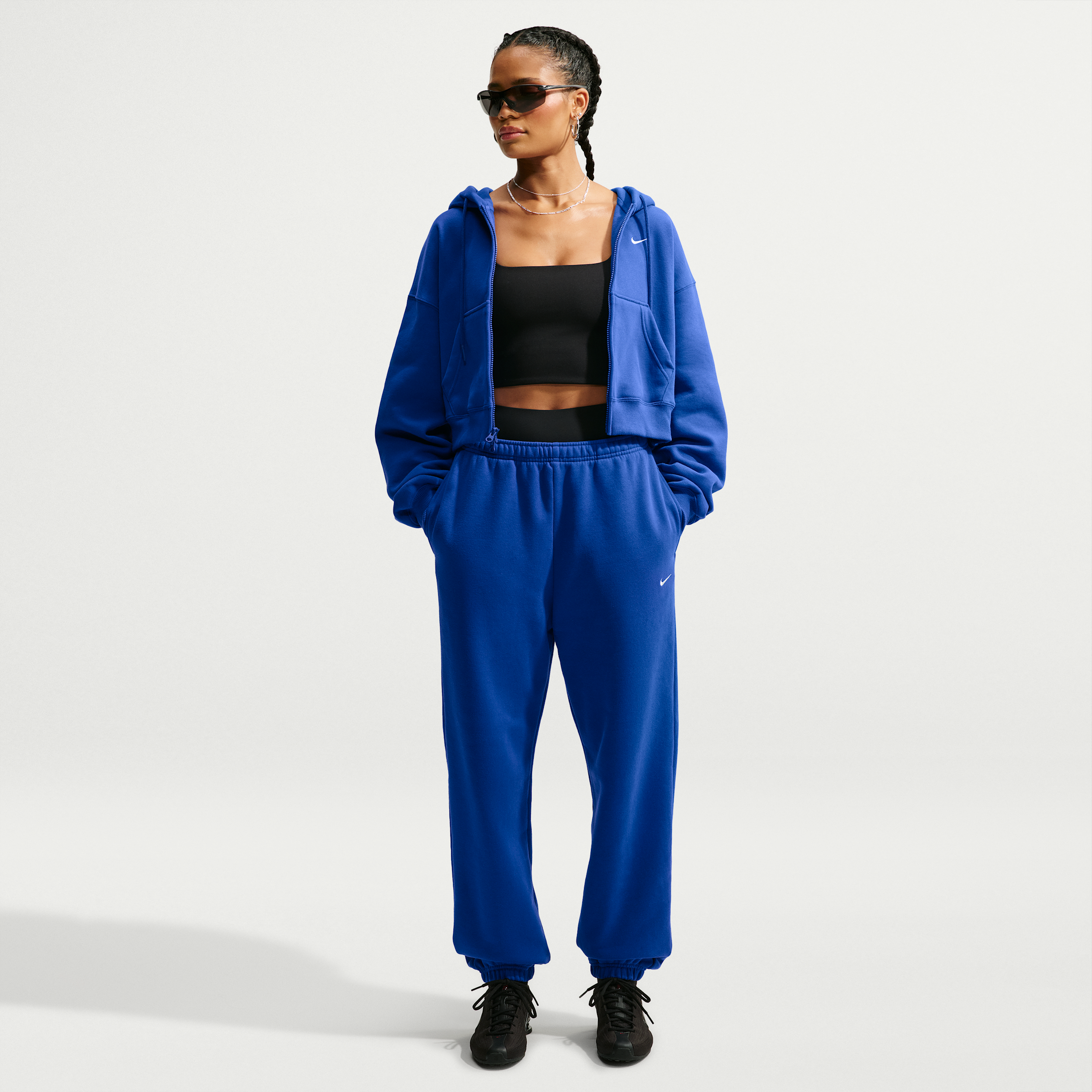 Nike Women's Studio Fleece Medium Weight High-Rise Oversized Cuffed Pants in Blue | IM8074-417