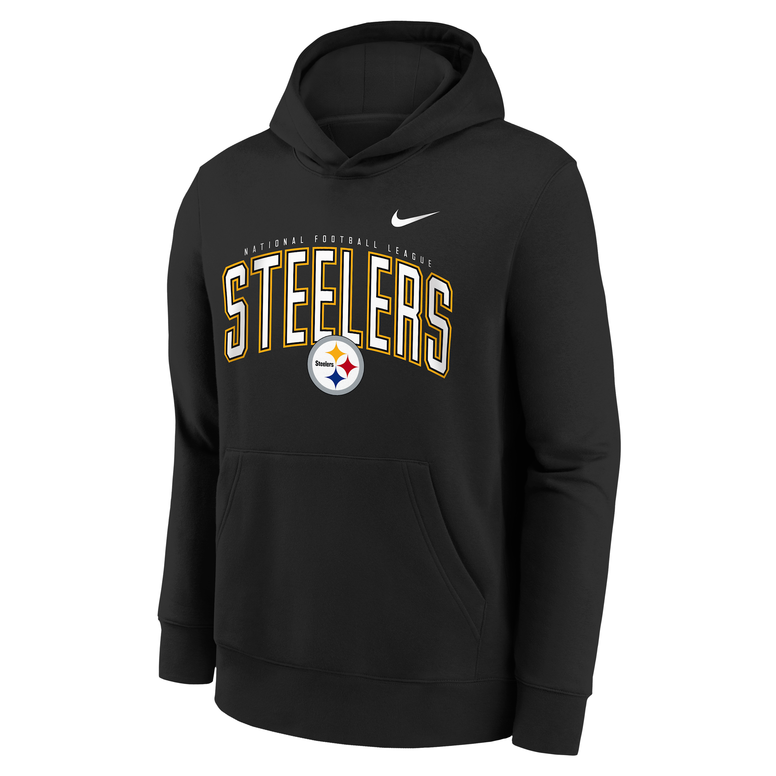 Pittsburgh Steelers Essentials Club Logo Arch Big Kids' Nike NFL Pullover Crew in Black | Z1B7NFQQSTE-NAW