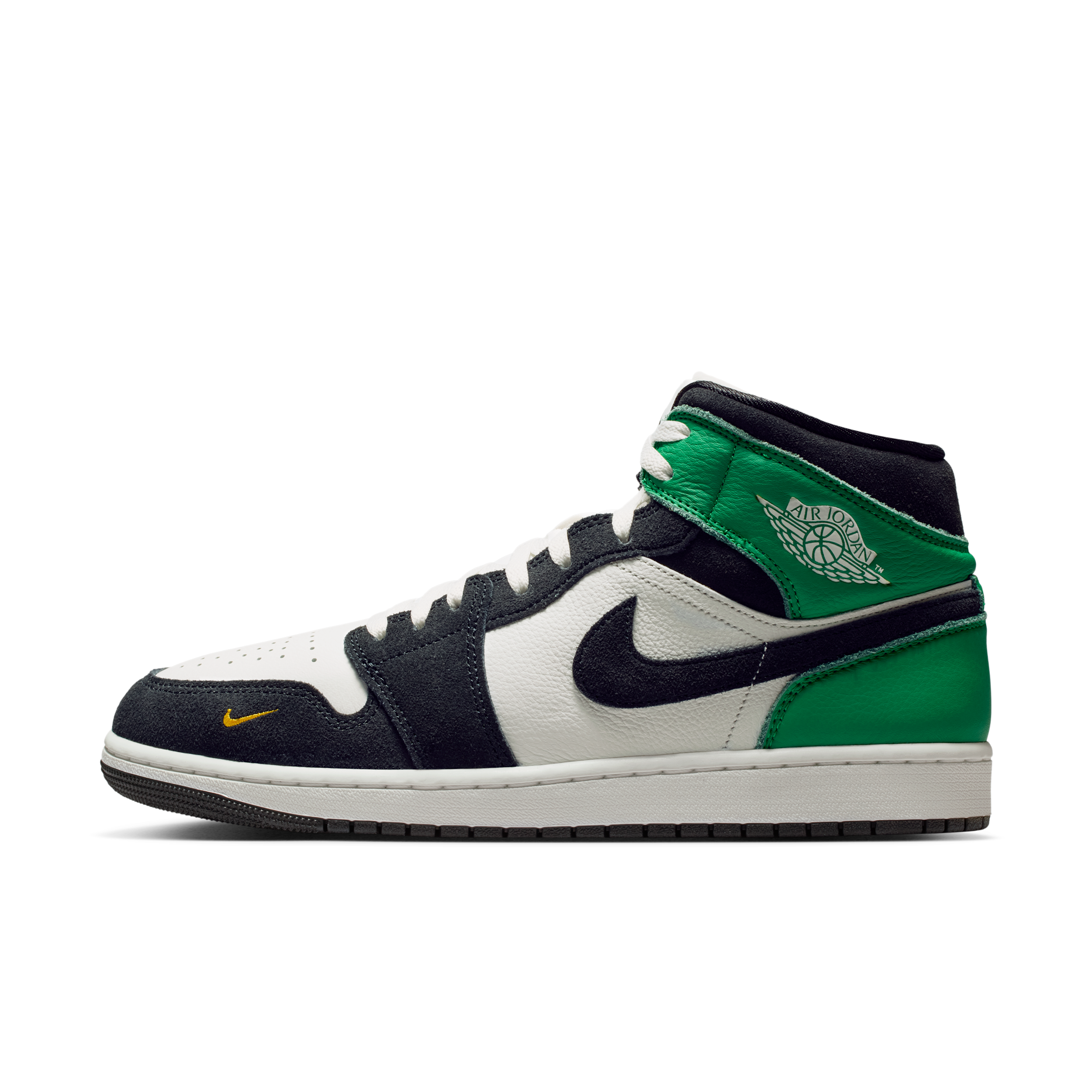 Jordan Men's Air Retro 1 Mid SE Casual Shoes in Summit White/Lucky Green/University Gold Size: 8.0