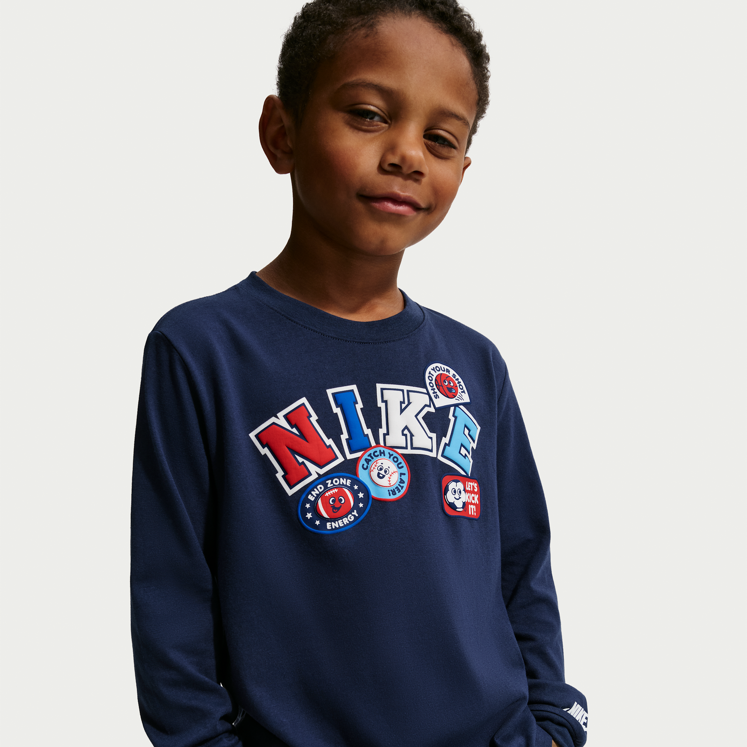 Nike Little Kids' Graphic Long-Sleeve T-Shirt in Blue | 86P340-U90