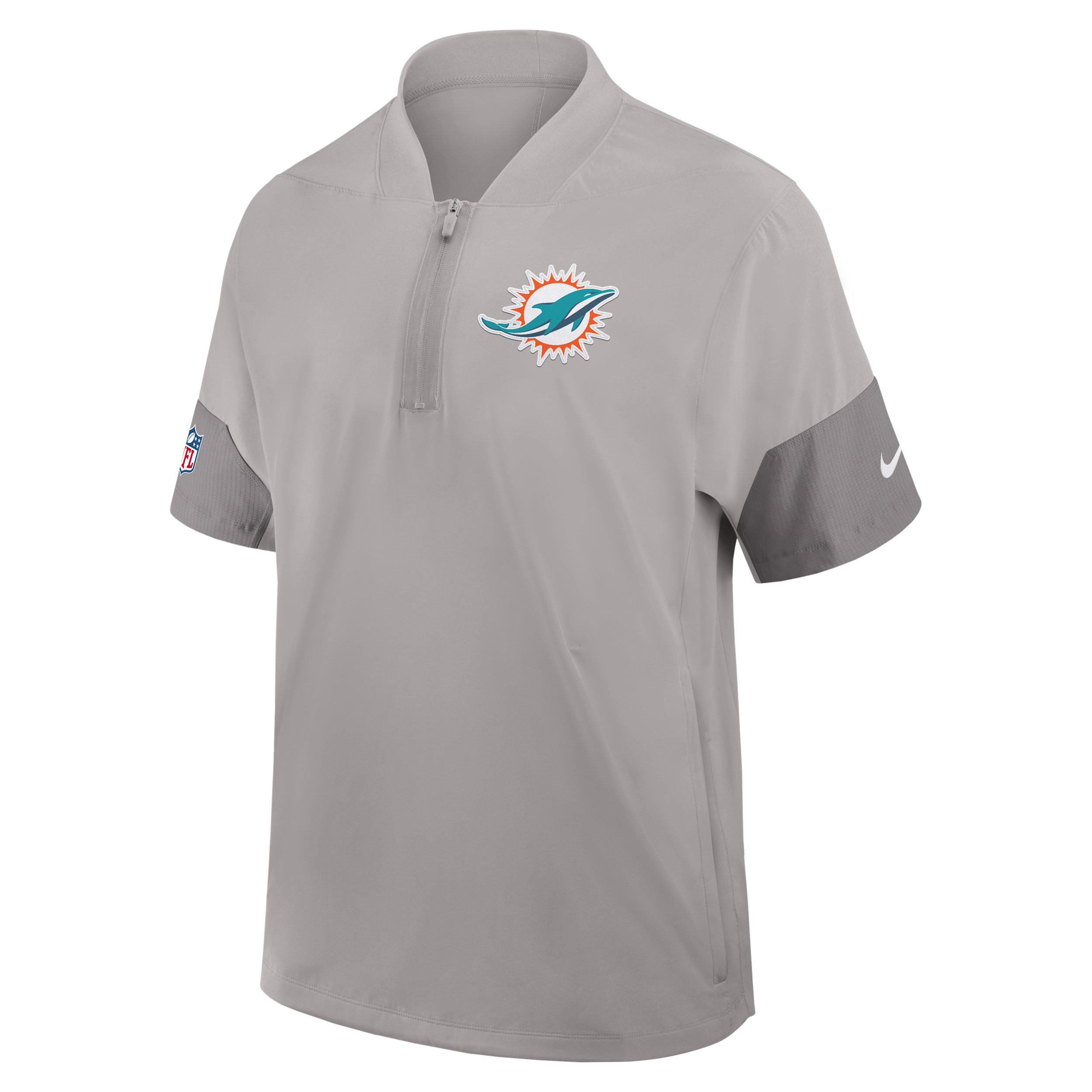 Miami Dolphins Sideline Coach Nike Men's NFL 1/2-Zip Short-Sleeve Jacket in Grey | 03BO0DPT9P-2J5