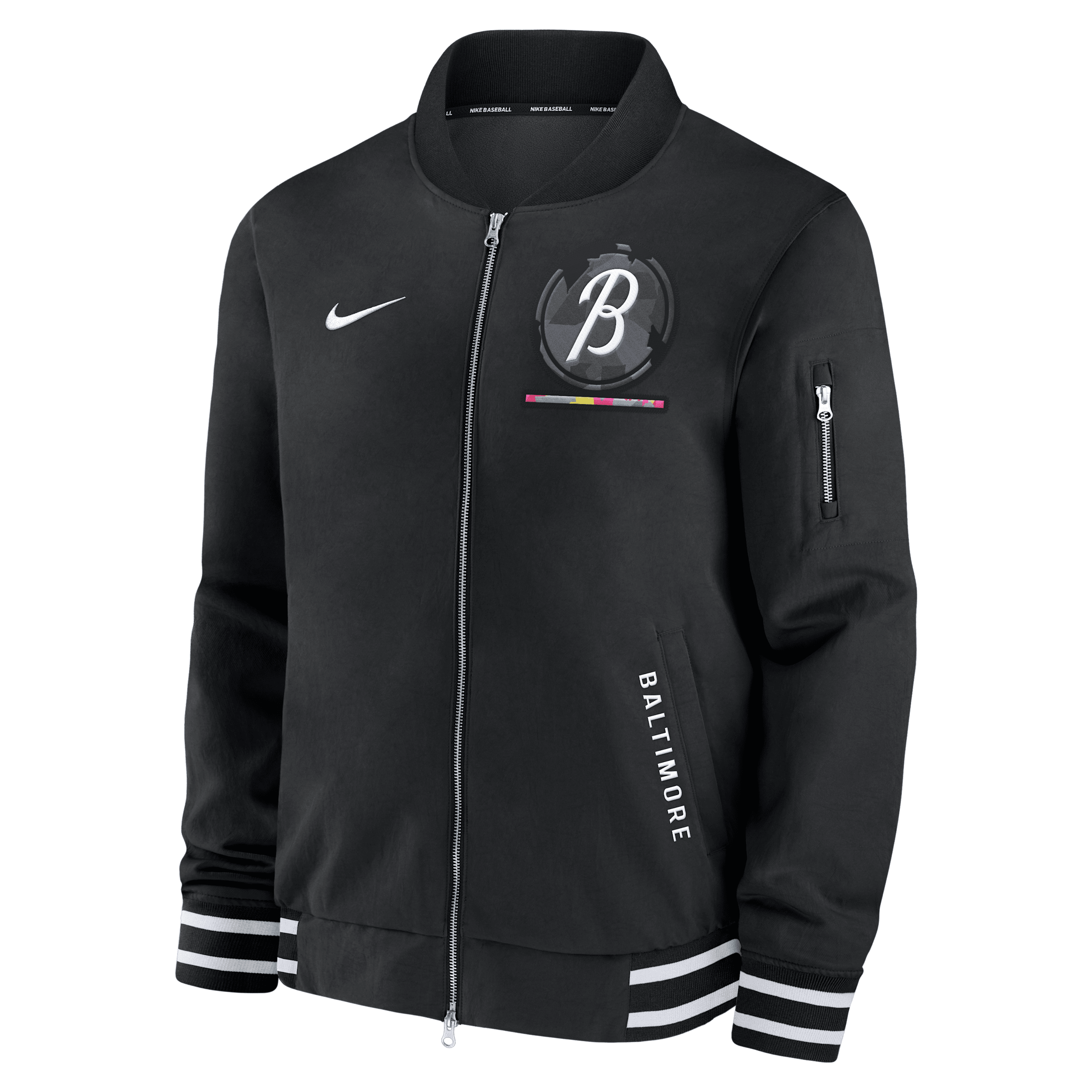 Nike Baltimore Orioles Authentic Collection City Connect Men's Mlb Full-zip Bomber Jacket In Black