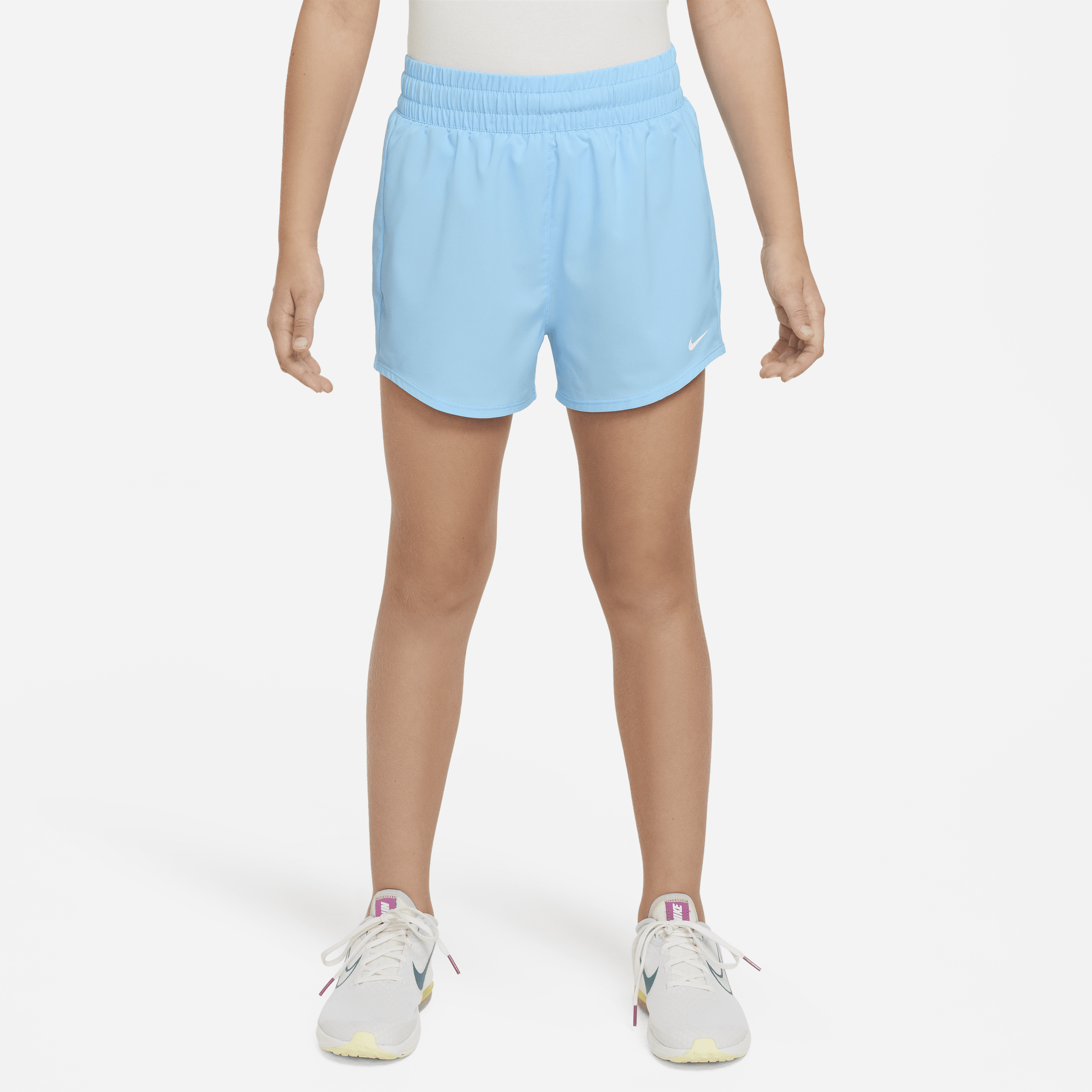 Nike One Big Kids' (girls') Dri-fit High-waisted Woven Training Shorts In Blue