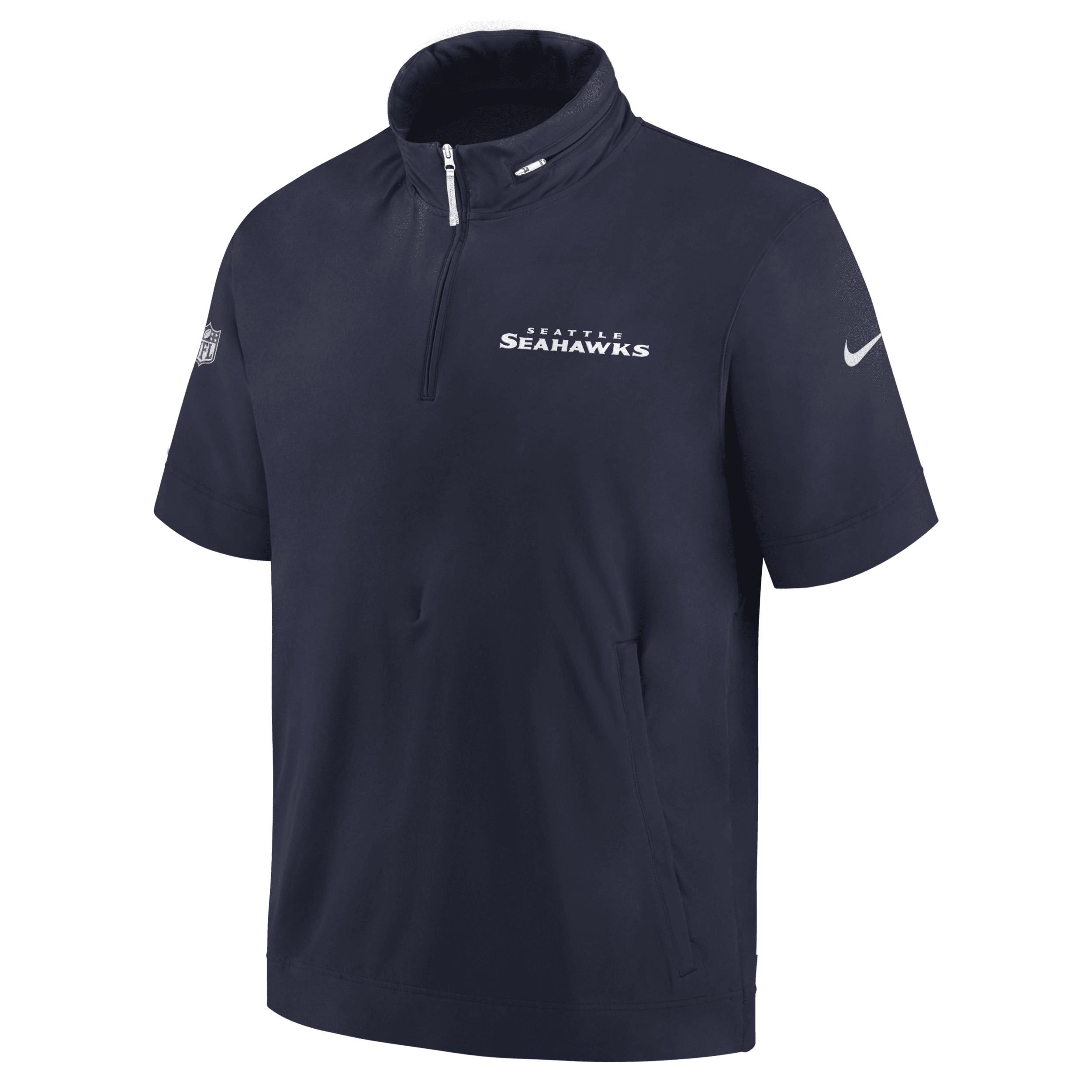 Shop Nike Seattle Seahawks Sideline Coach  Men's Nfl 1/2-zip Short-sleeve Hooded Jacket In Blue