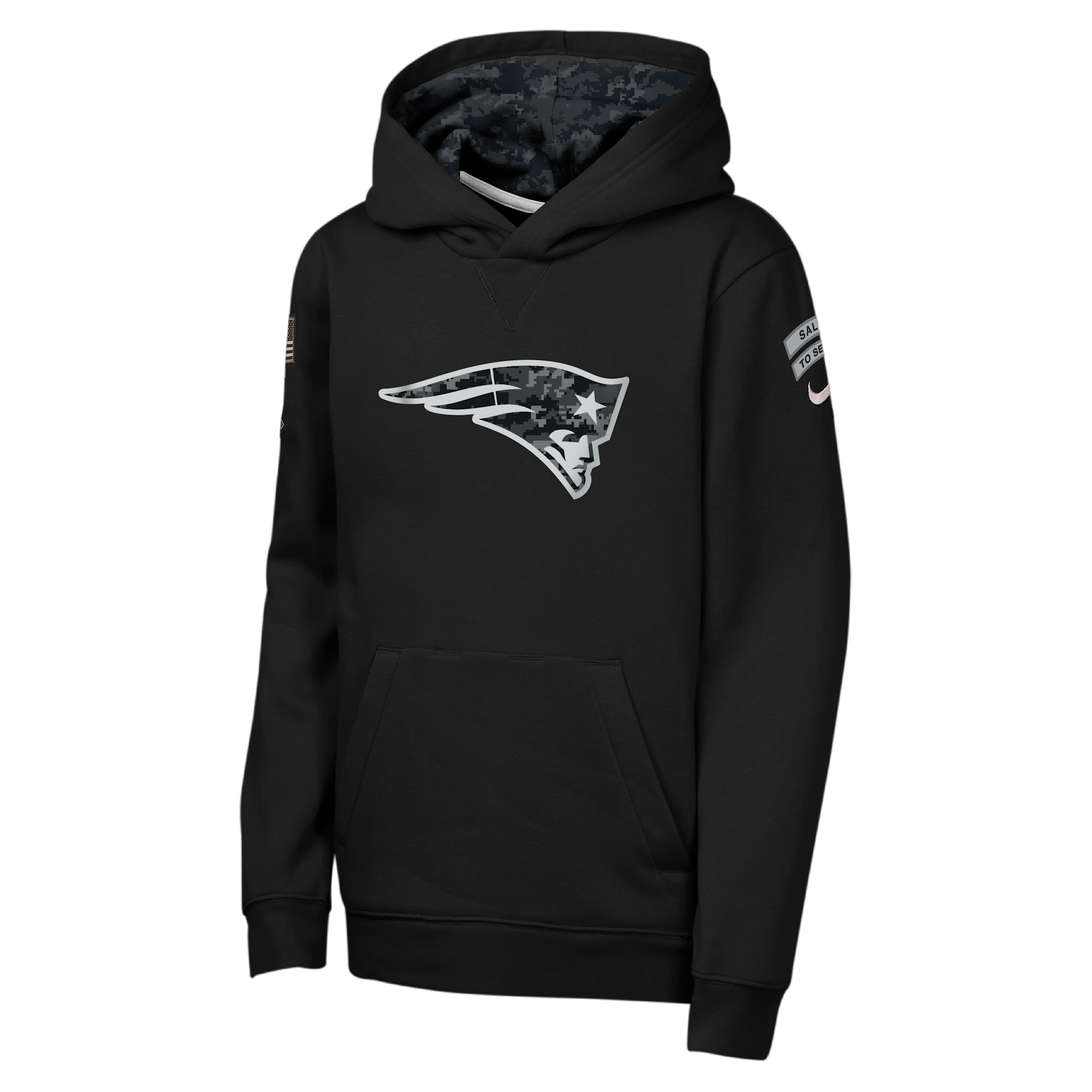 New England Patriots Salute to Service Sideline Club Big Kids' Nike NFL Pullover Hoodie in Black | Z1B7NFQ8PAT-NAW