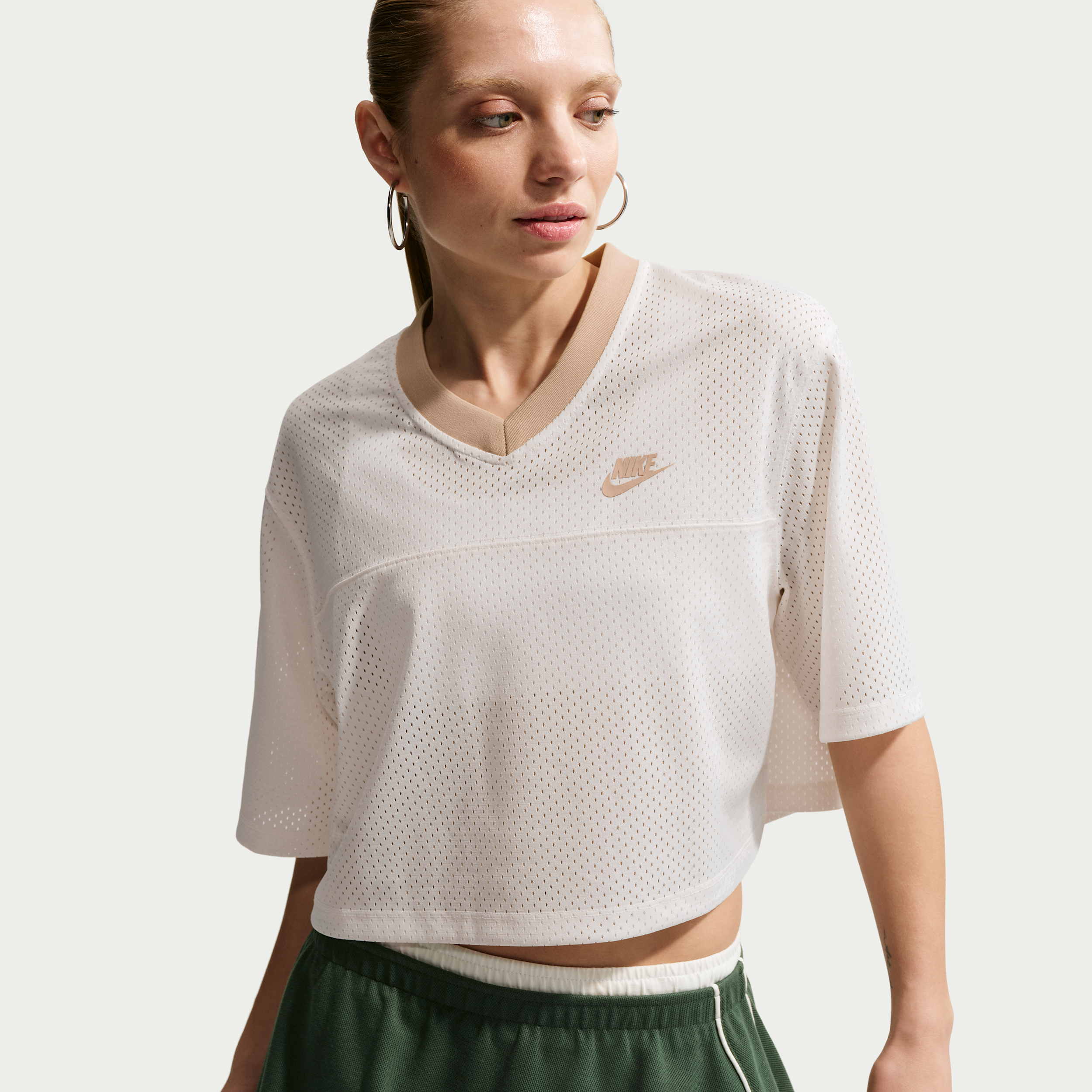 Nike Women's  Sportswear Oversized Heritage Cropped Mesh Jersey In White