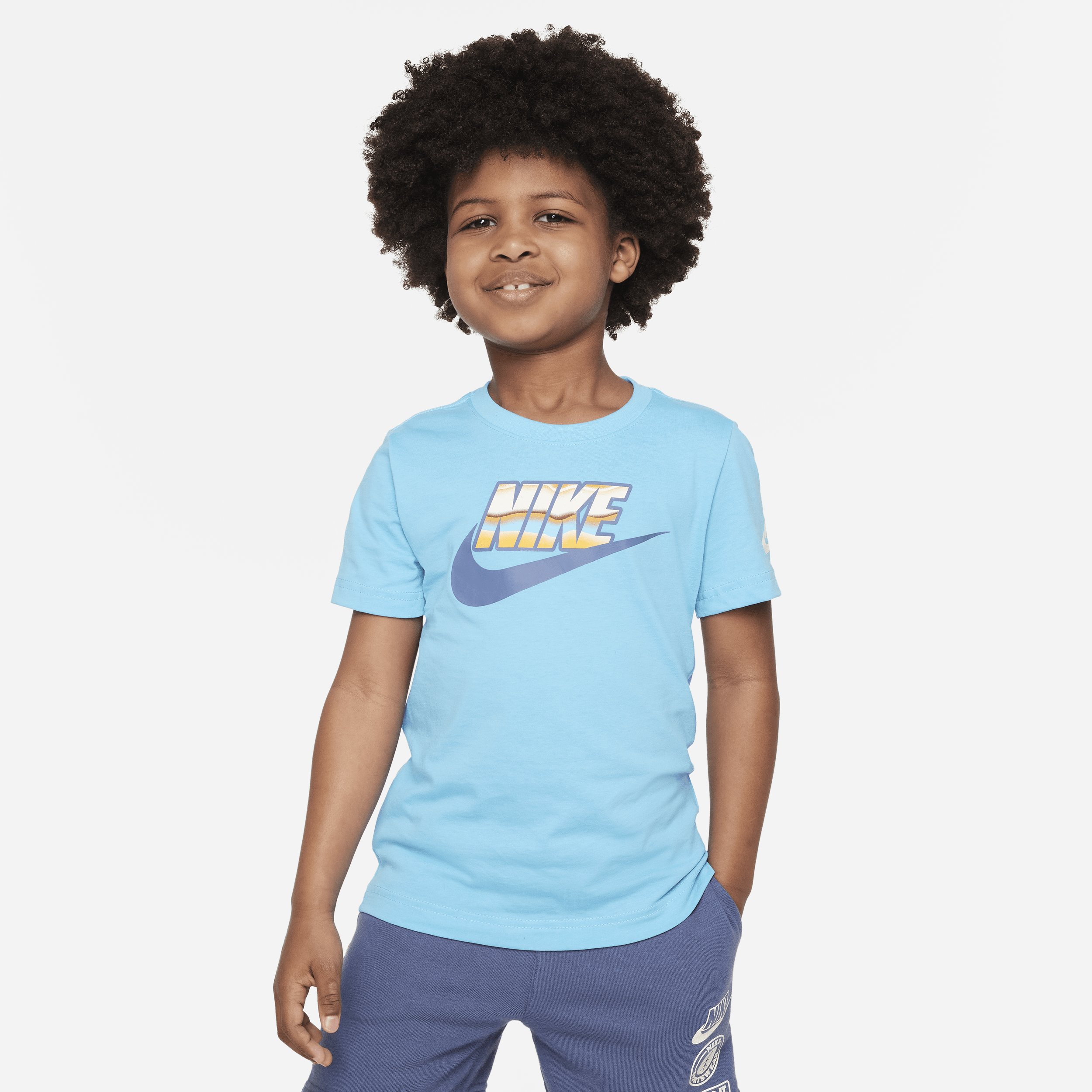 Nike Little Boys Stripe Scape Futura Short Sleeve T-Shirt - Baltic Blue - Size 6