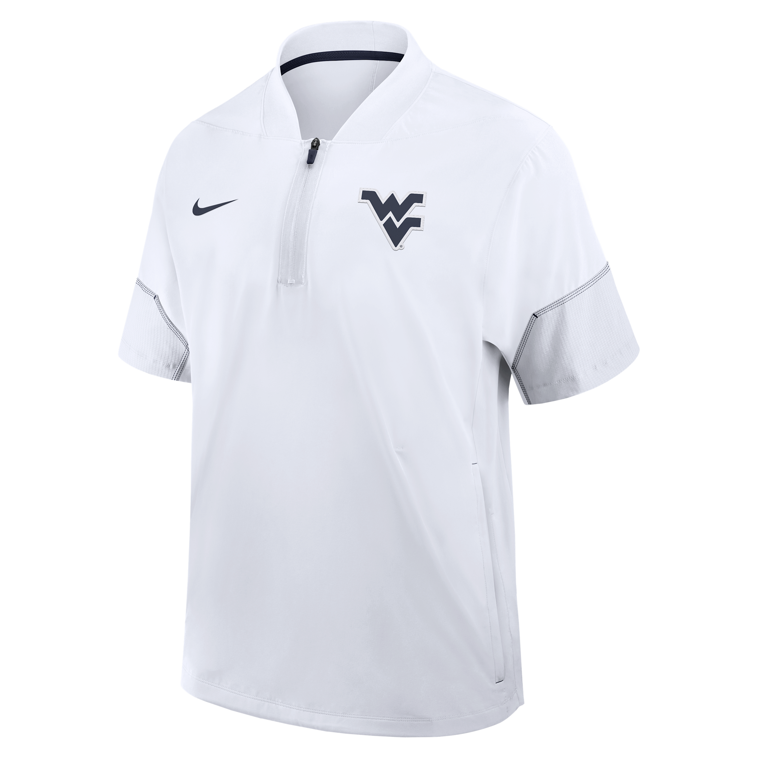 West Virginia Sideline Coach Nike Men's College 1/2-Zip Short-Sleeve Hooded Jacket in White | 03BO081KWVN-6XU